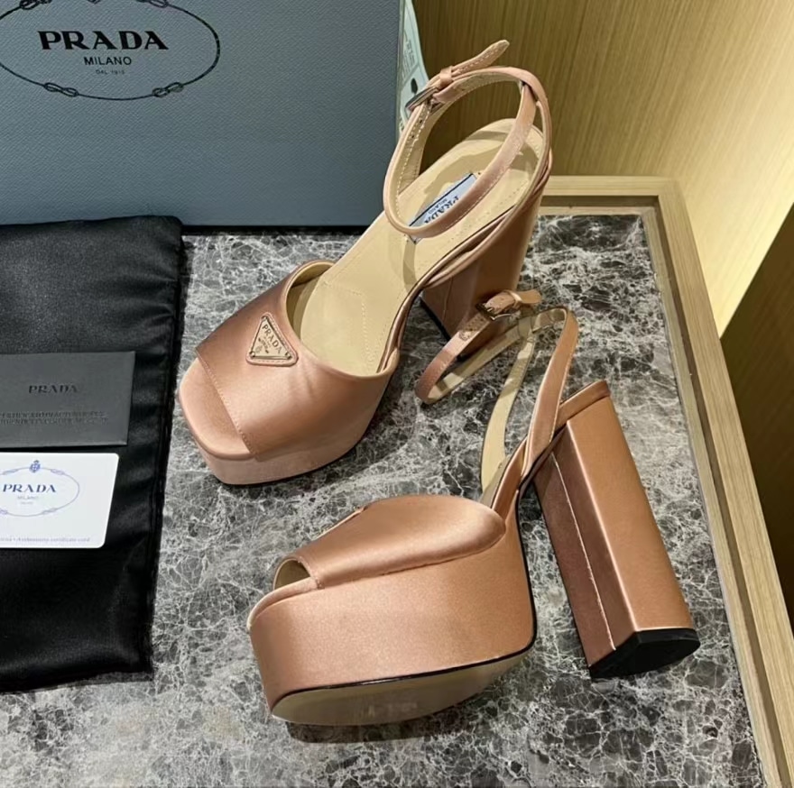 Prada High-Heeled Satin Sandals Pink