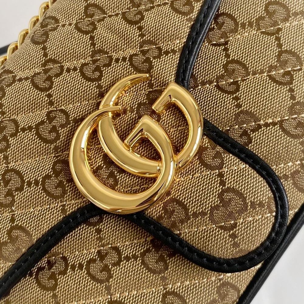 Gucci Gg Marmont Shoulder Bag Beige Black 26Cm 443497 Hvkeg 9772