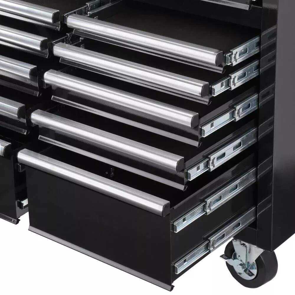 Husky 62 in. W x 24 in. D Standard Duty 14-Drawer Mobile Workbench Cabinet Tool Chest with Solid Wood Top in Gloss Black
