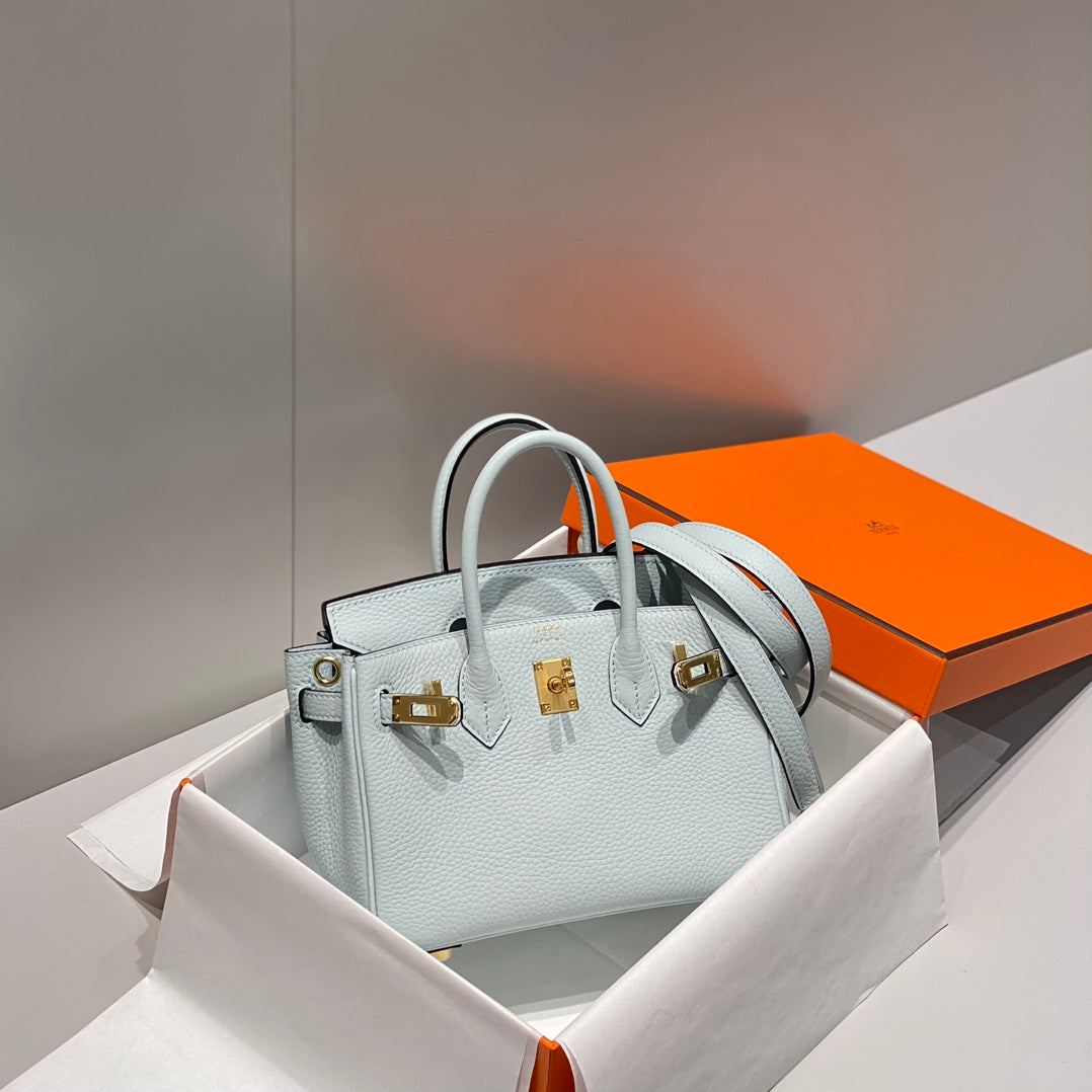 Hermes Birkin 20Cm Blue Pale Togo Leather Gold Hardware
