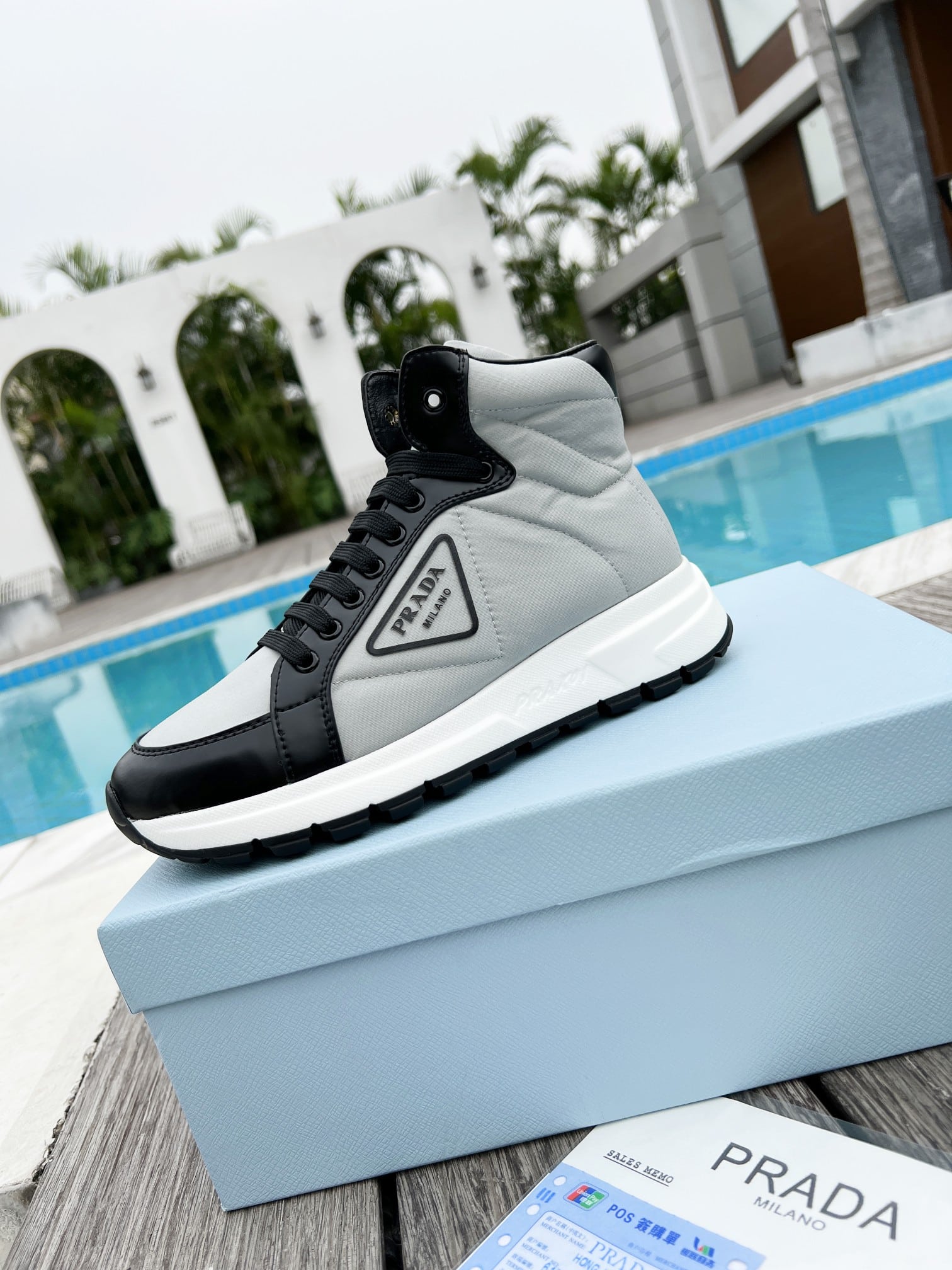 Prada Prax 01 Re Nylon And Brushed Leather Sneakers Grey