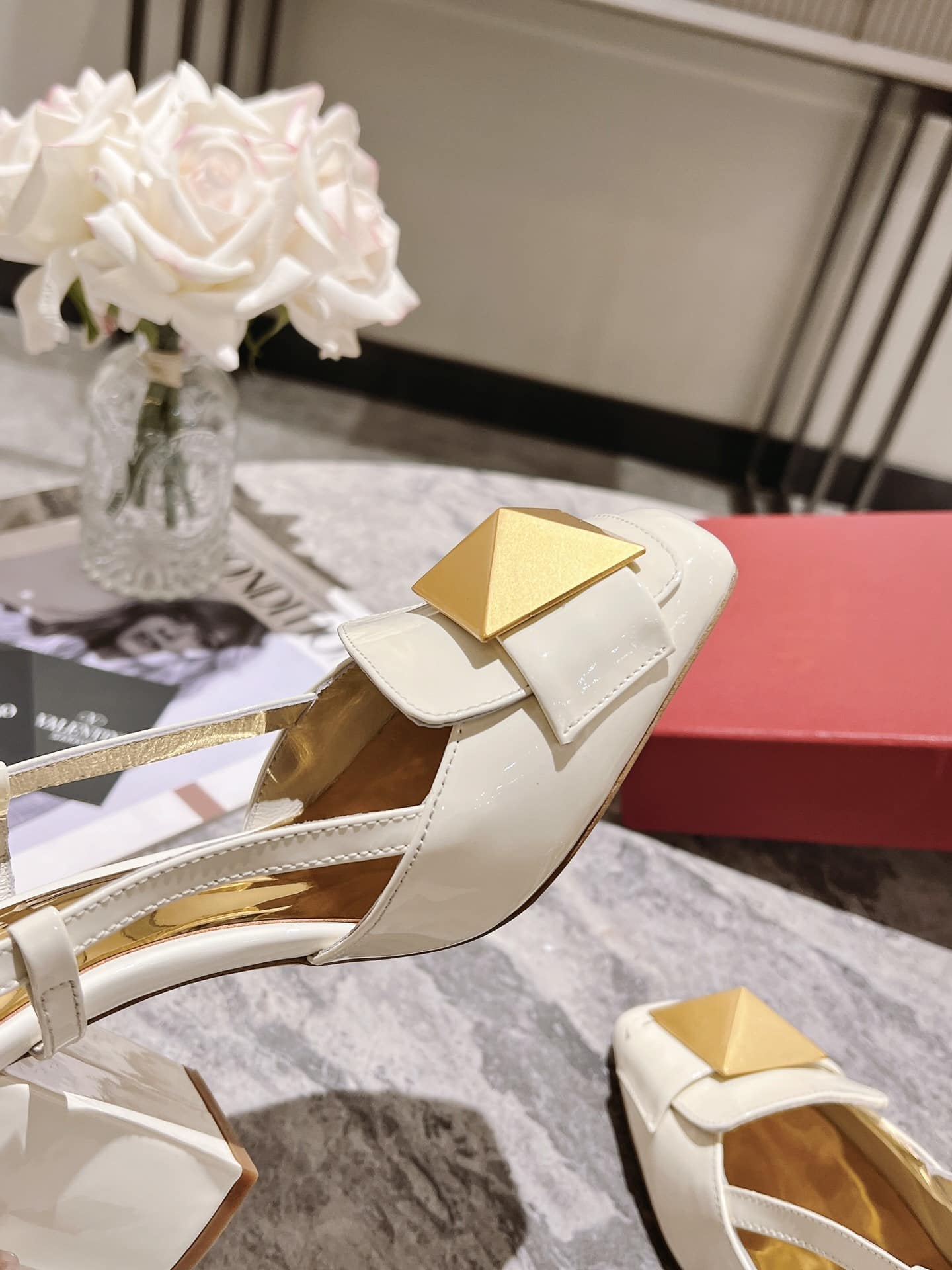 Valentino Garavani One Stud Patent Leather Slingback Pump White