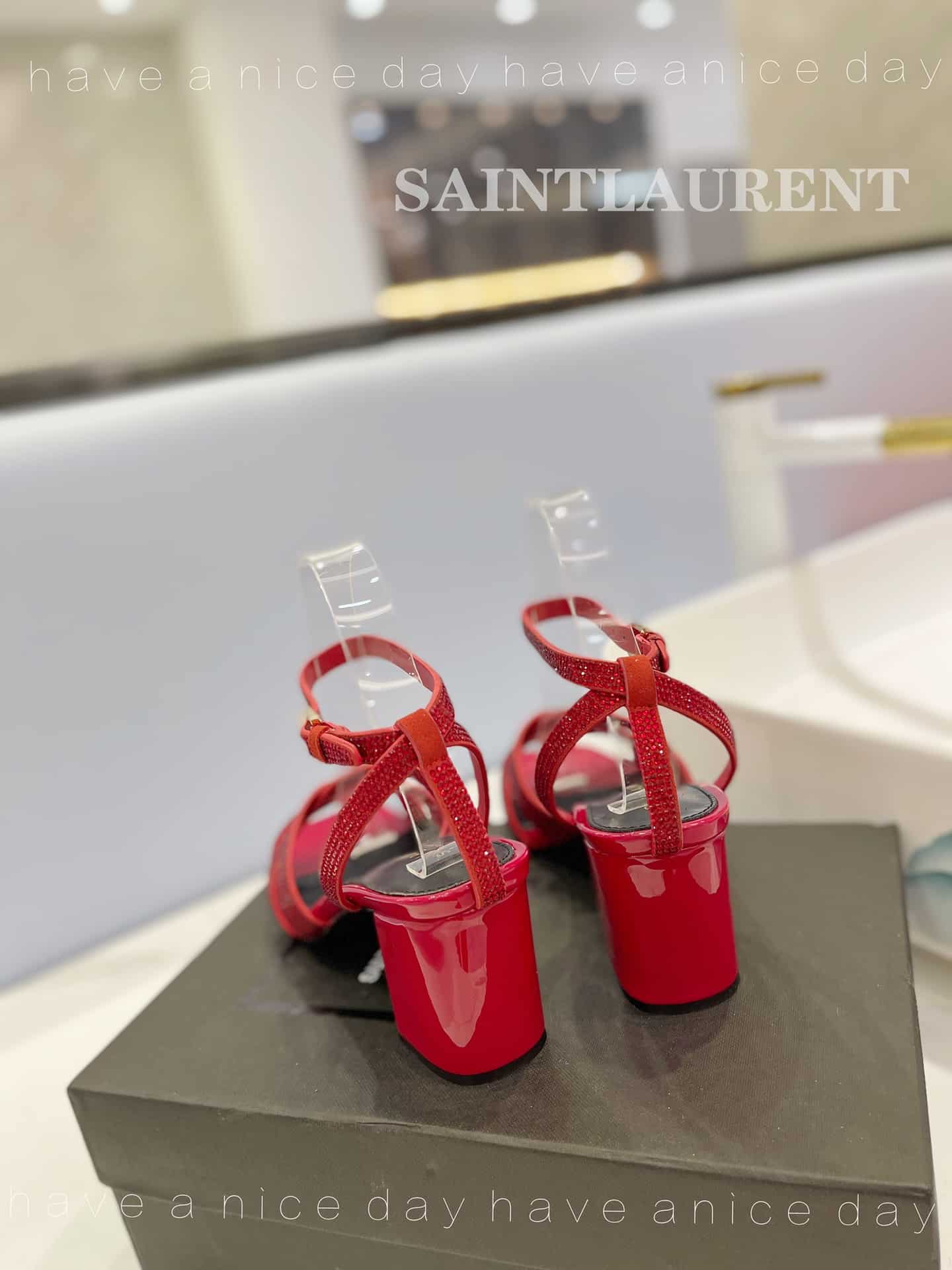 Saint Laurent Tribute Leather Sandals Metallic Red