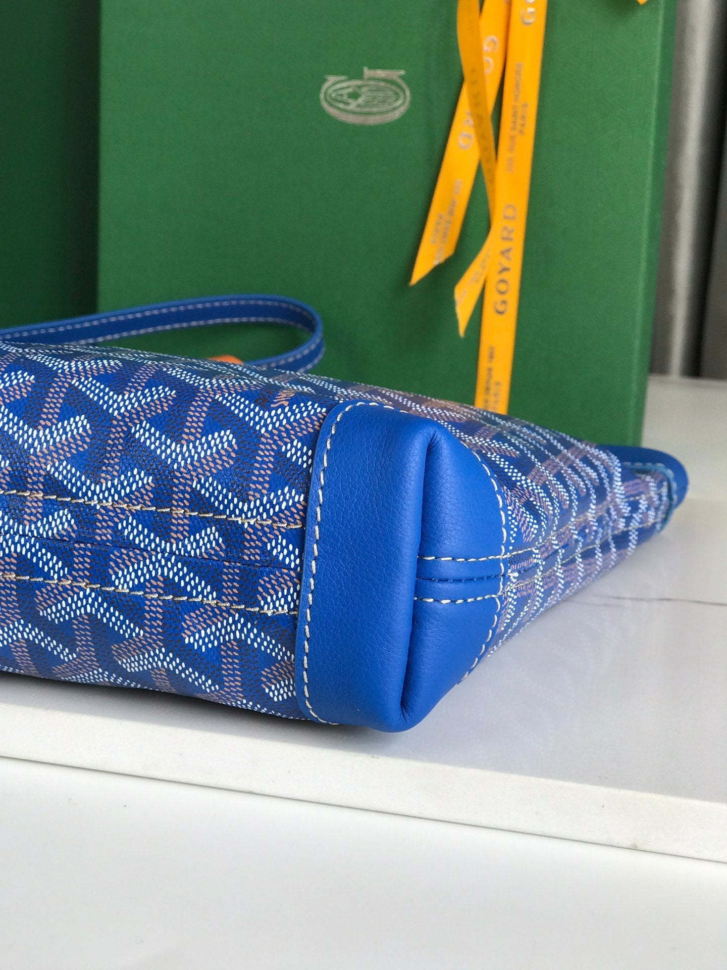 Goyard Conti Pouch 24cm Sapphire Blue Lambskin And Goyardine Canvas