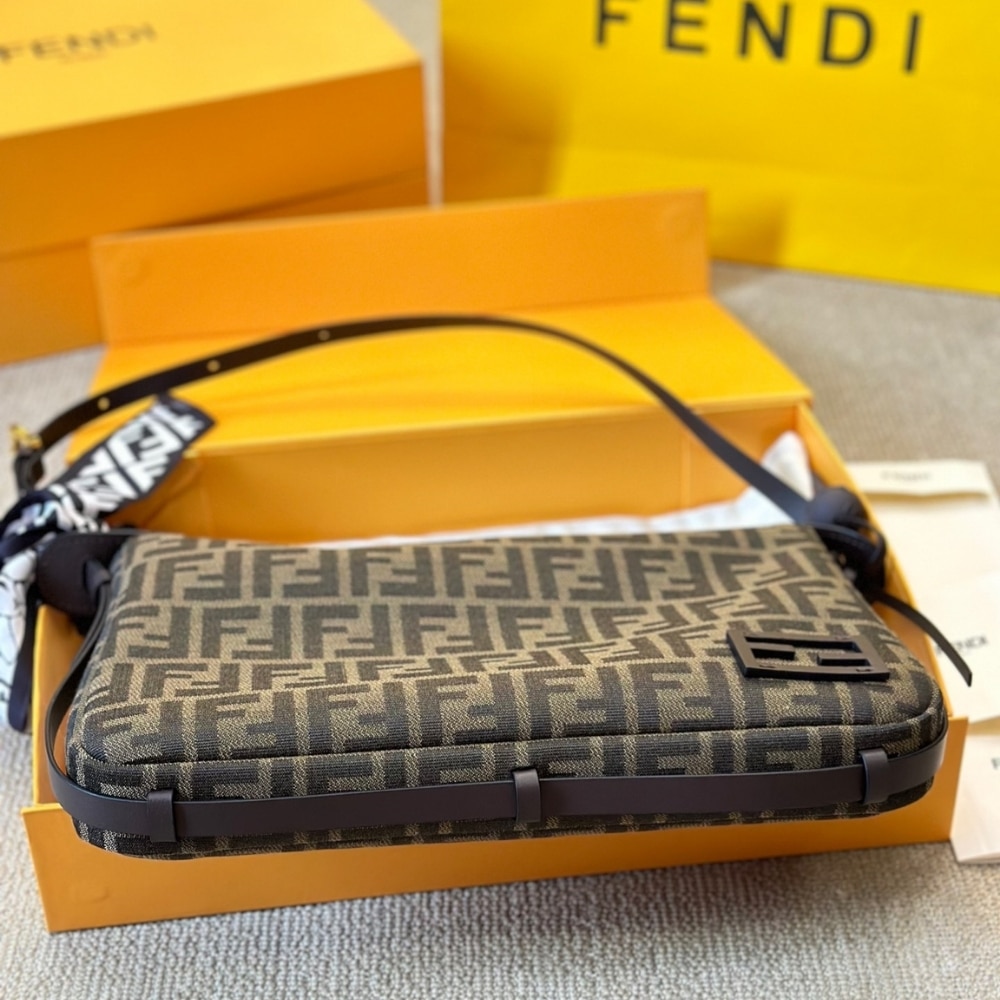 Fendi Simply Fendi Medium Brown Ff Jacquard Fabric Bag 25Cm 8Br829Afpmf1Gl7