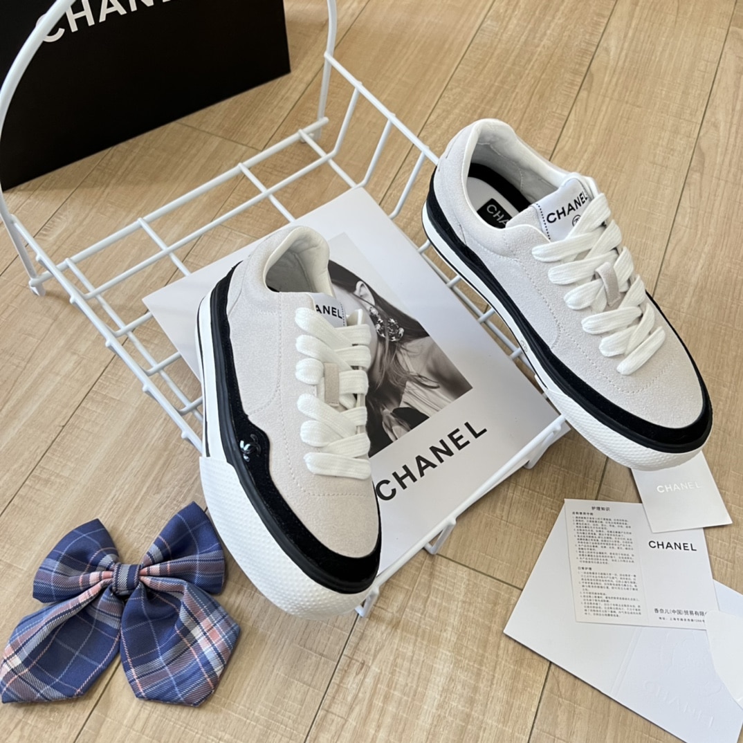 Chanel Suede Leather Runners White