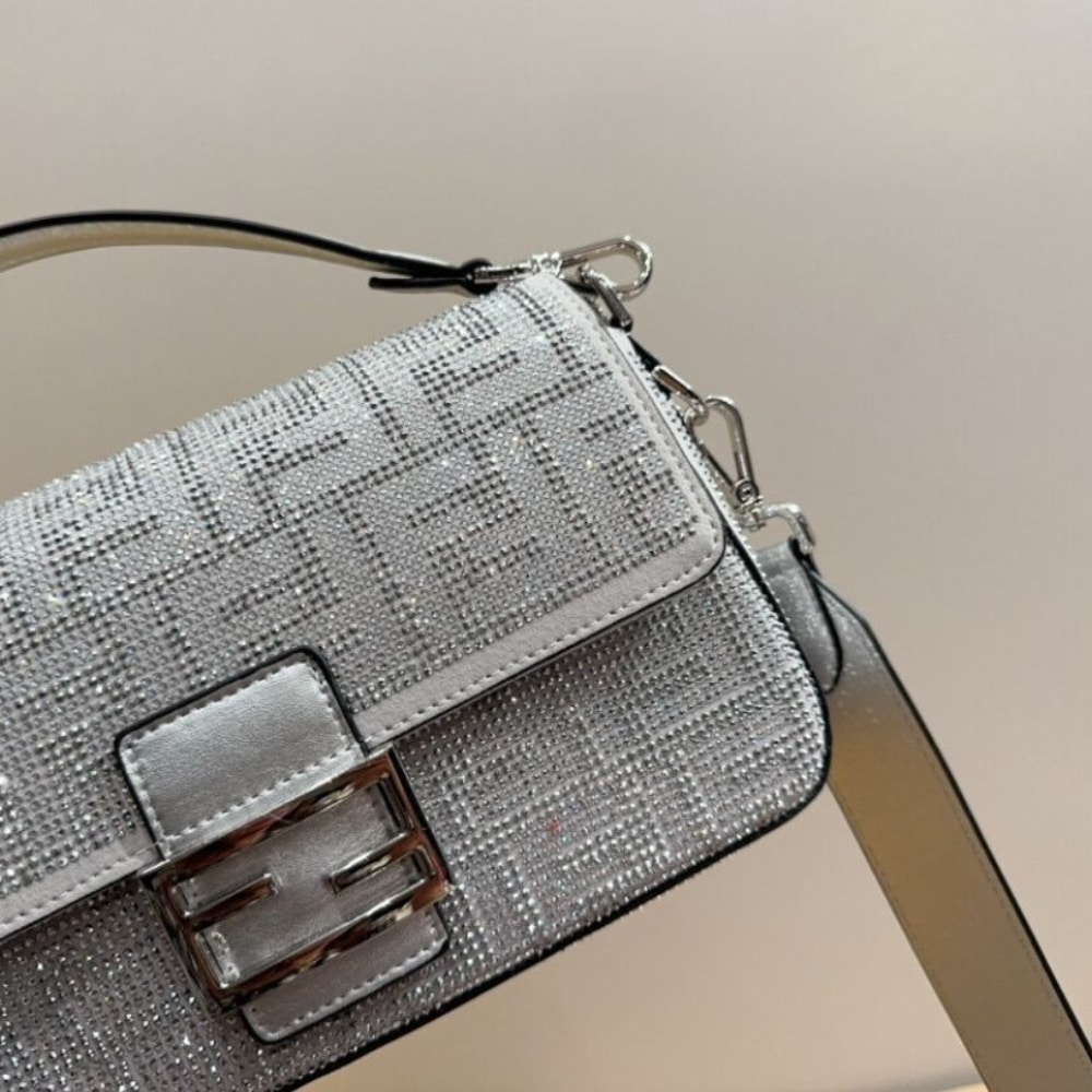 Fendi Baguette Crystal Trim Silver 25Cm