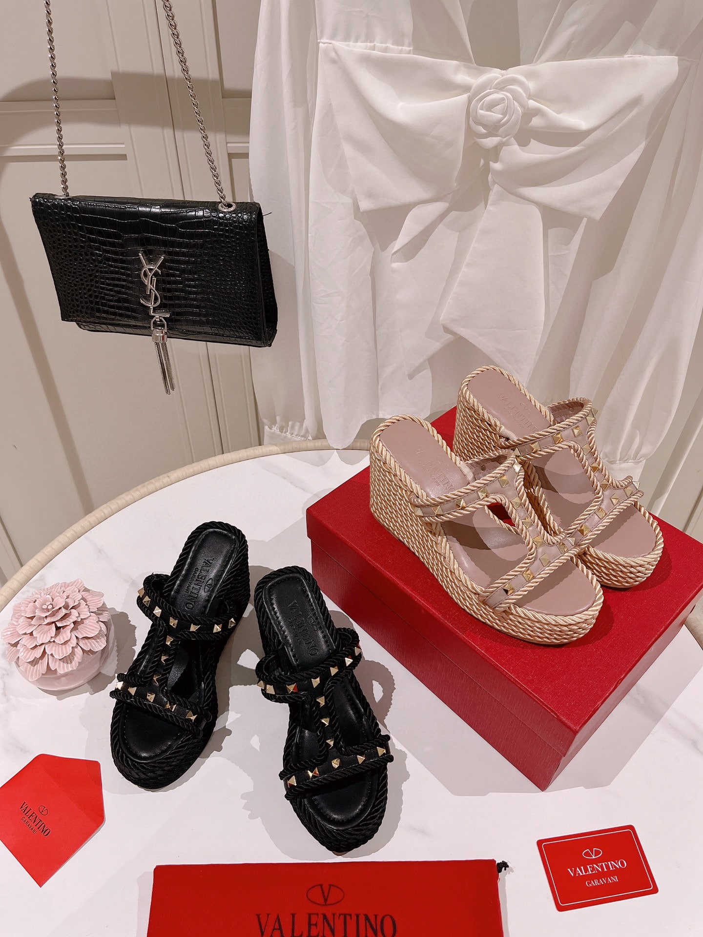 Valentino Rockstud Wedge In Calfskin Black