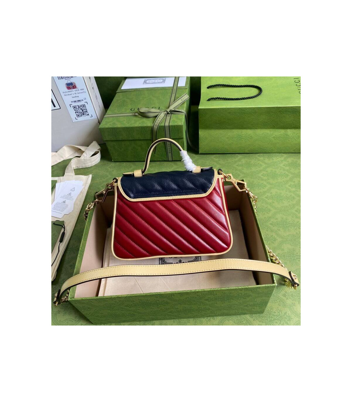 Gucci GG Marmont Mini Bag Blue and Red Leather