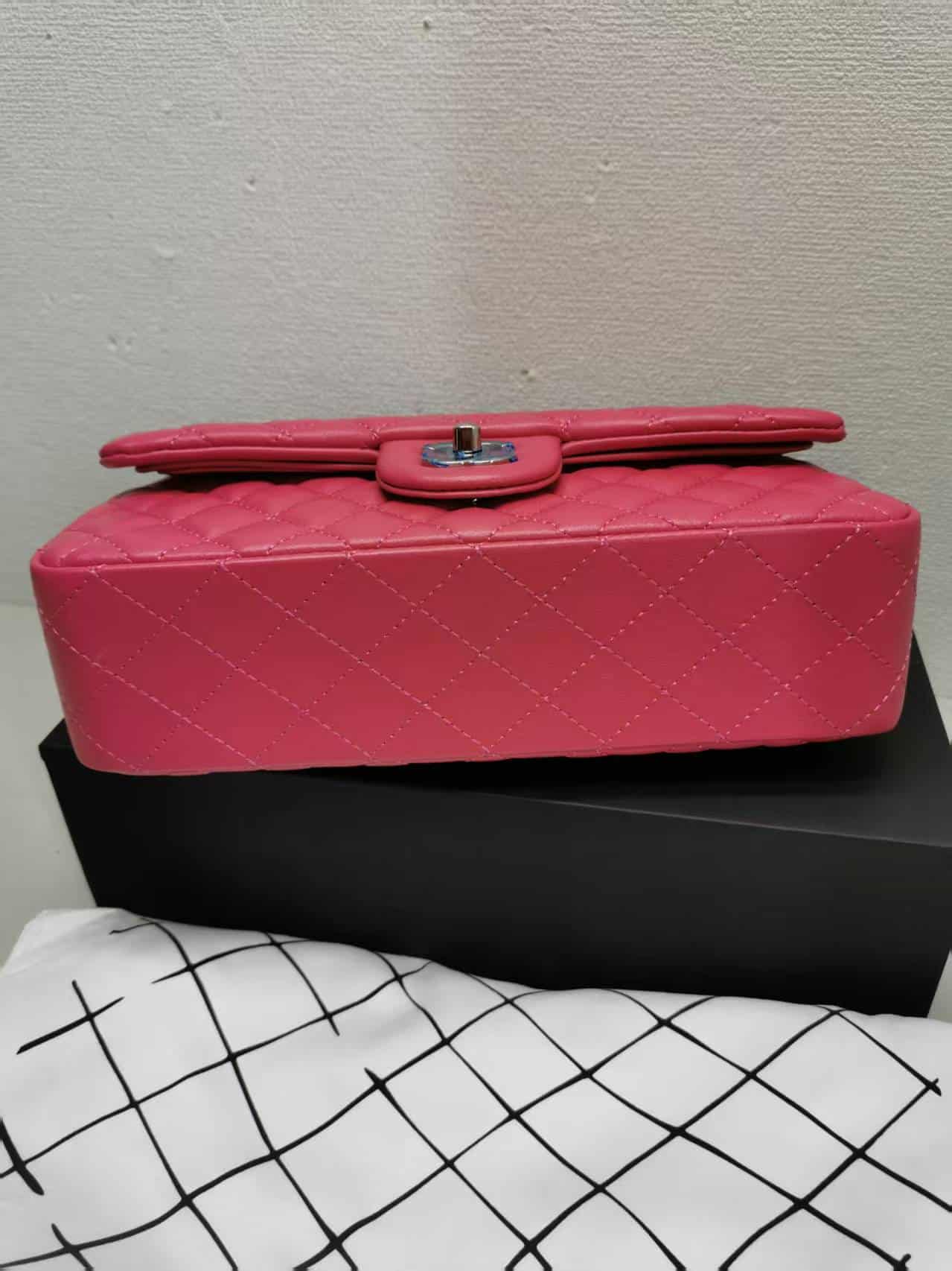 Chanel Classic Medium Flap Bag With Silver Hardware Dark Pink 25cm