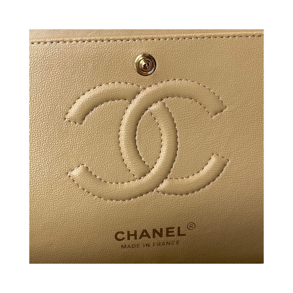 Chanel Classic Flap Bag 25 cm Beige Caviar Gold-Tone Hardware A01112