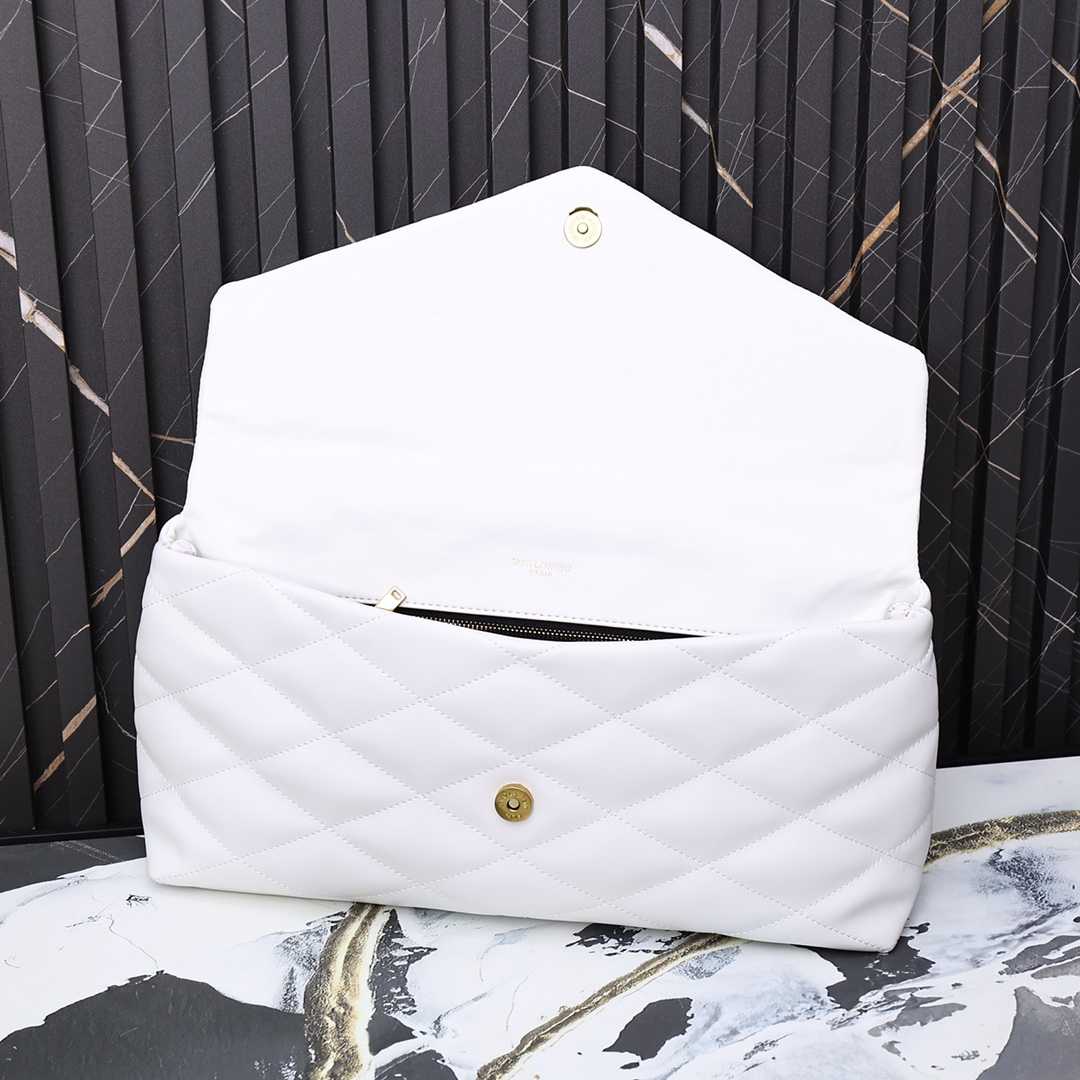 Saint Laurent Sade Puffy Leather Envelope Clutch Bag White