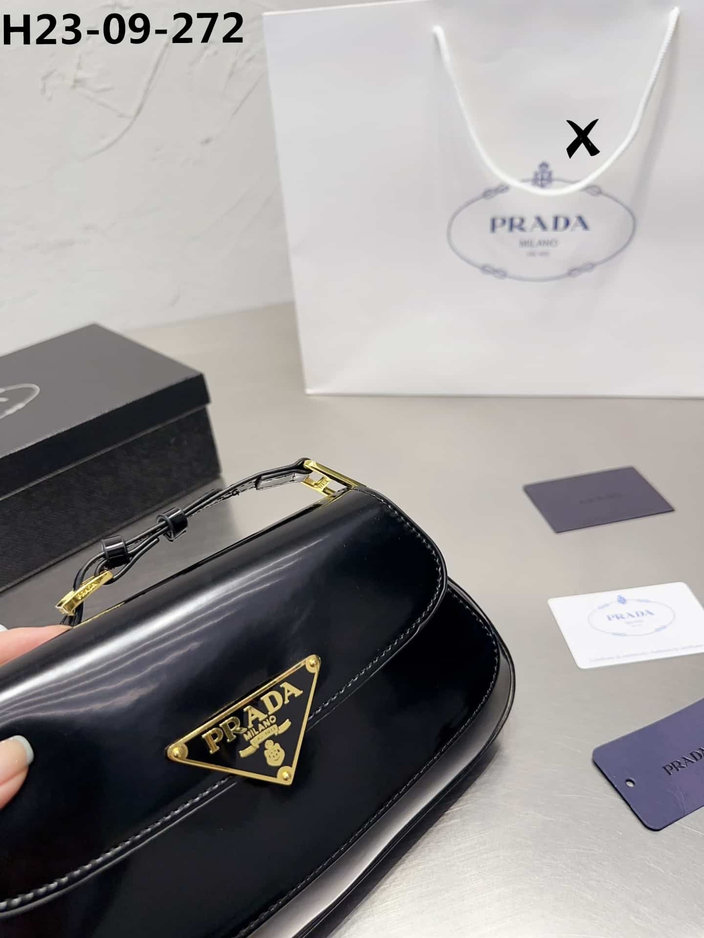 Prada Brushed Leather Bag Black 27Cm