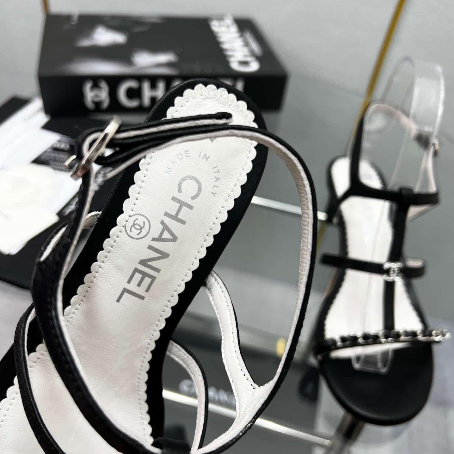 Chanel Sandals Metal Black G39645 X01000 94305