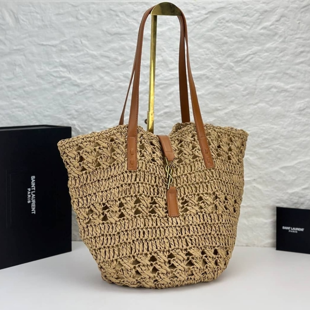 Saint Laurent Panier Raffia Natural Brown 39Cm 688221 Gaaac 2080