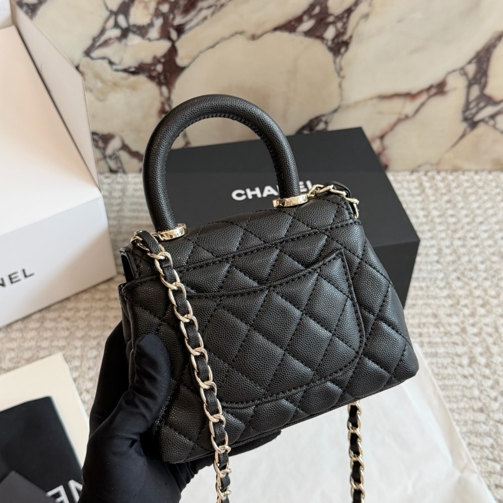 Chanel Mini Flap Bag With Top Handle Shiny And Gold Tone Metal Black 15Cm AS2215 B05061 94305