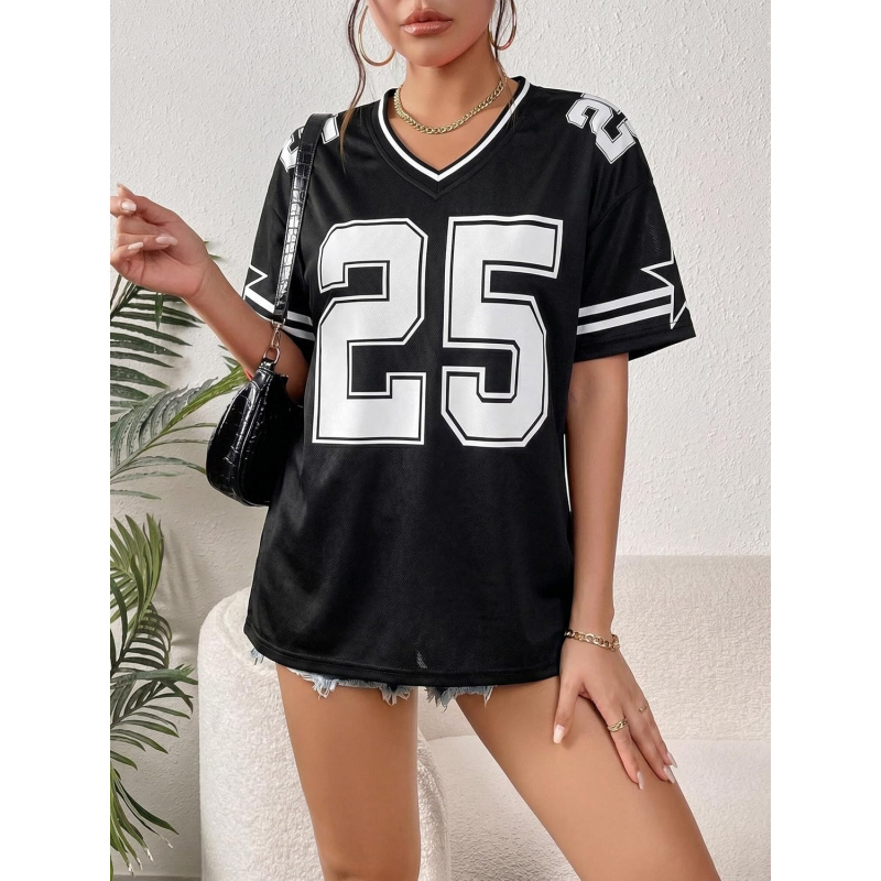 Jersey Shirts for Women Y2k Graphic Tees V Neck