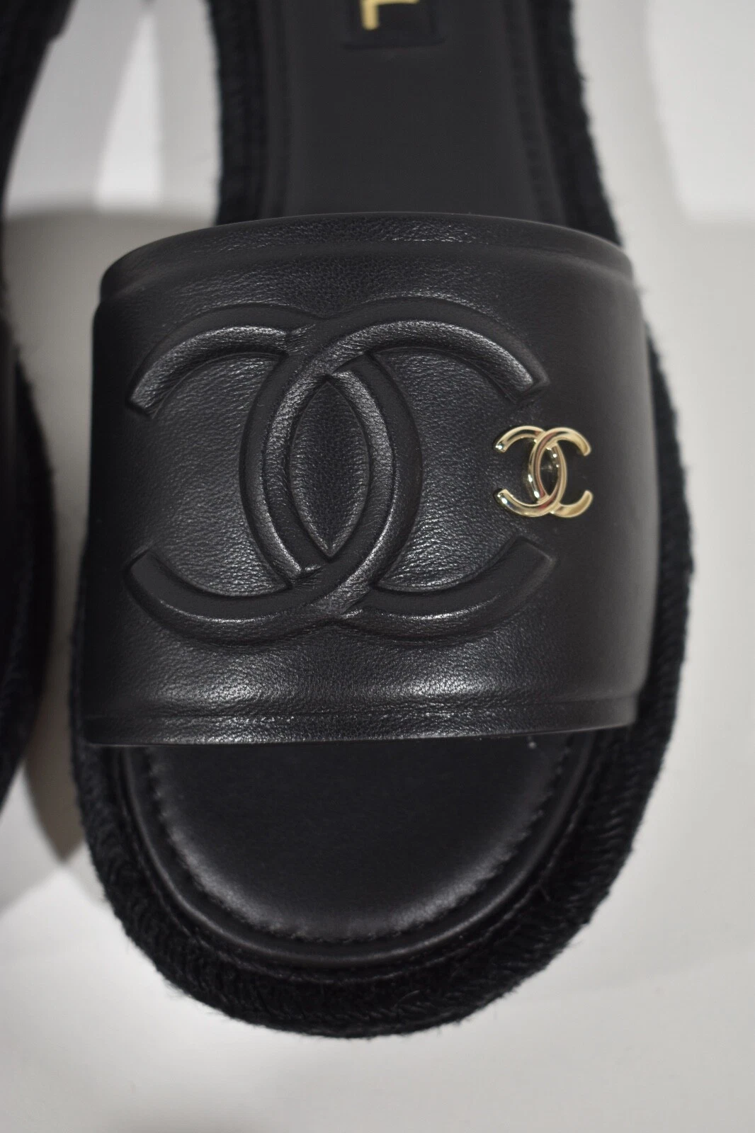 Chanel 23C CC Logo Leather Sandals Black