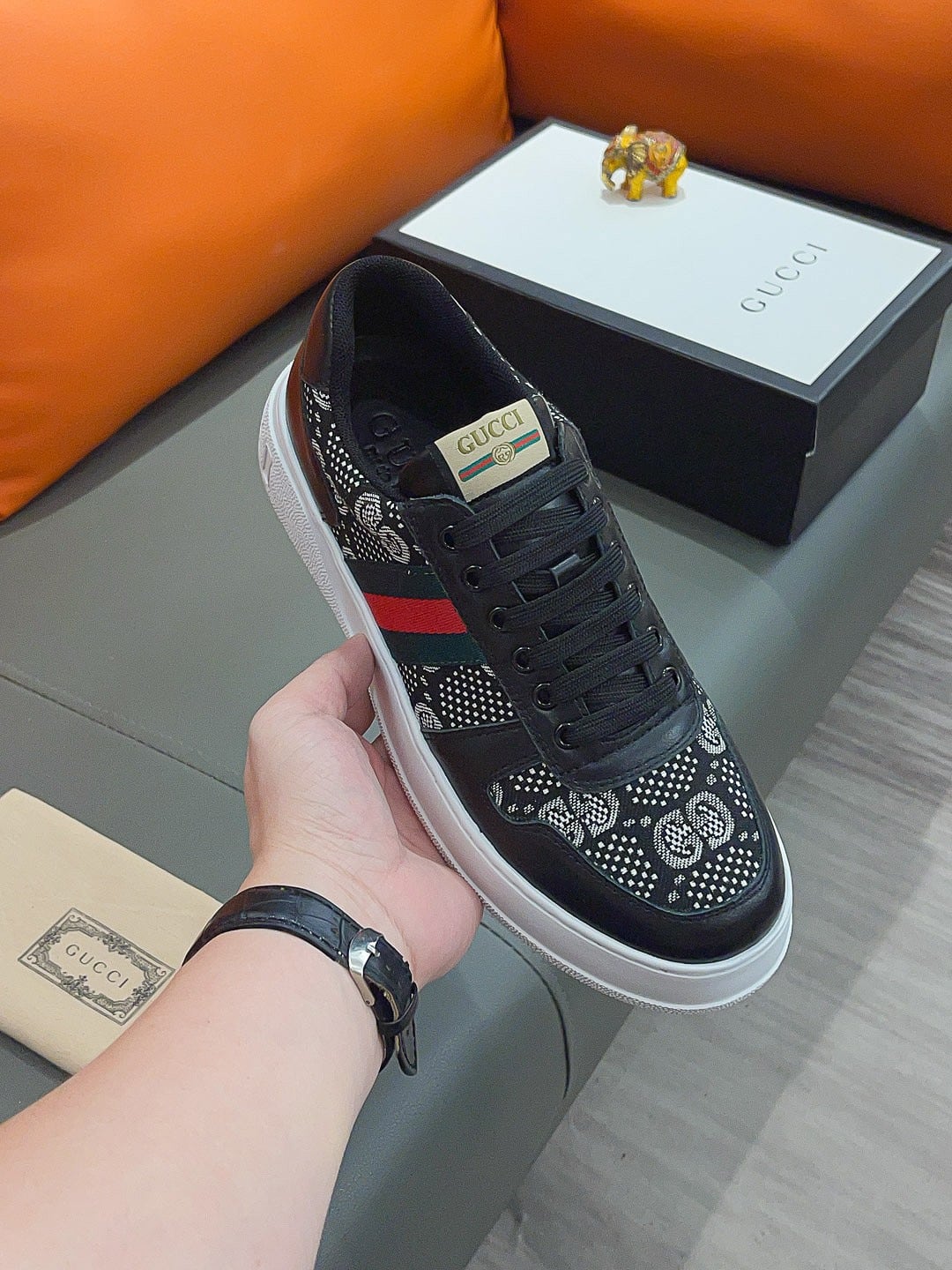 Gucci Screener Gg High Top Sneaker Leather In Black