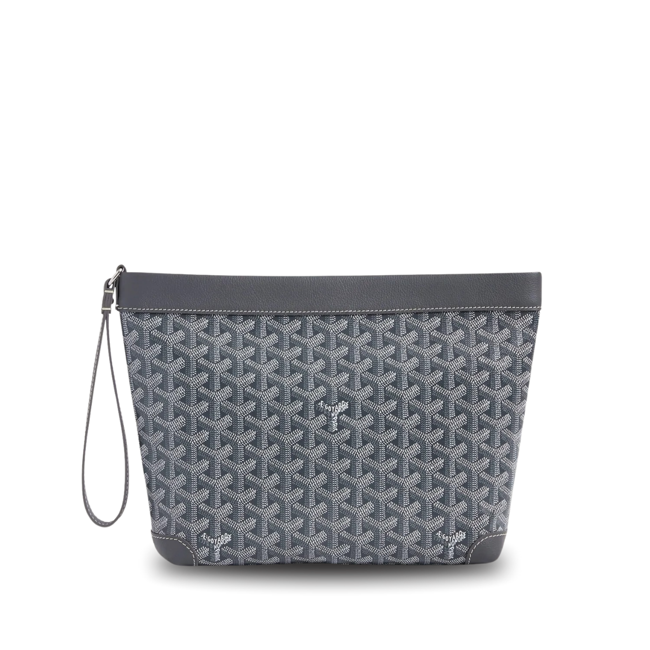 Goyard Conti Pouch 24 Cm Grey Black Lambskin And Goyardine Canvas