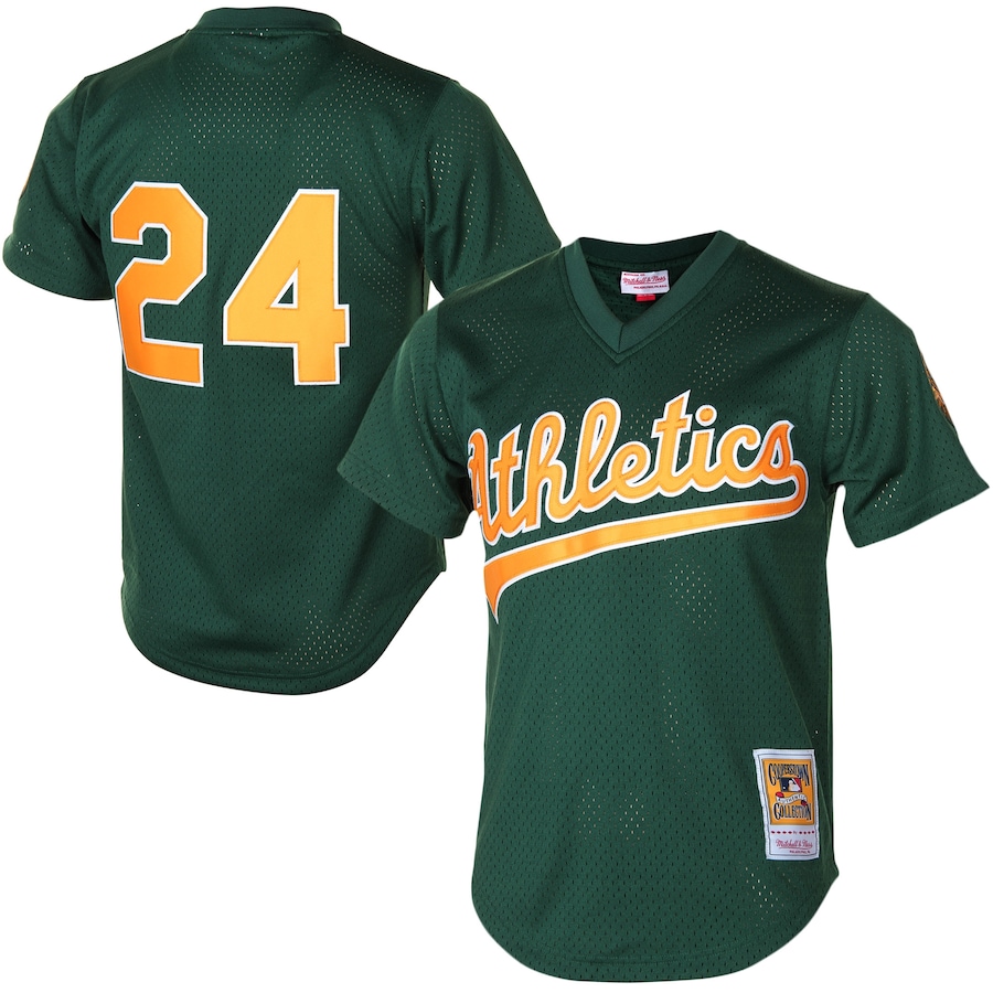 Rickey Henderson Oakland Athletics Mitchell&Ness 1998 Cooperstown Mesh Batting Practice Jersey Green
