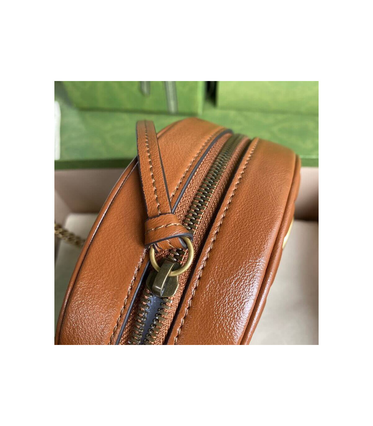 Gucci GG Marmont Mini Round Shoulder Bag Brown