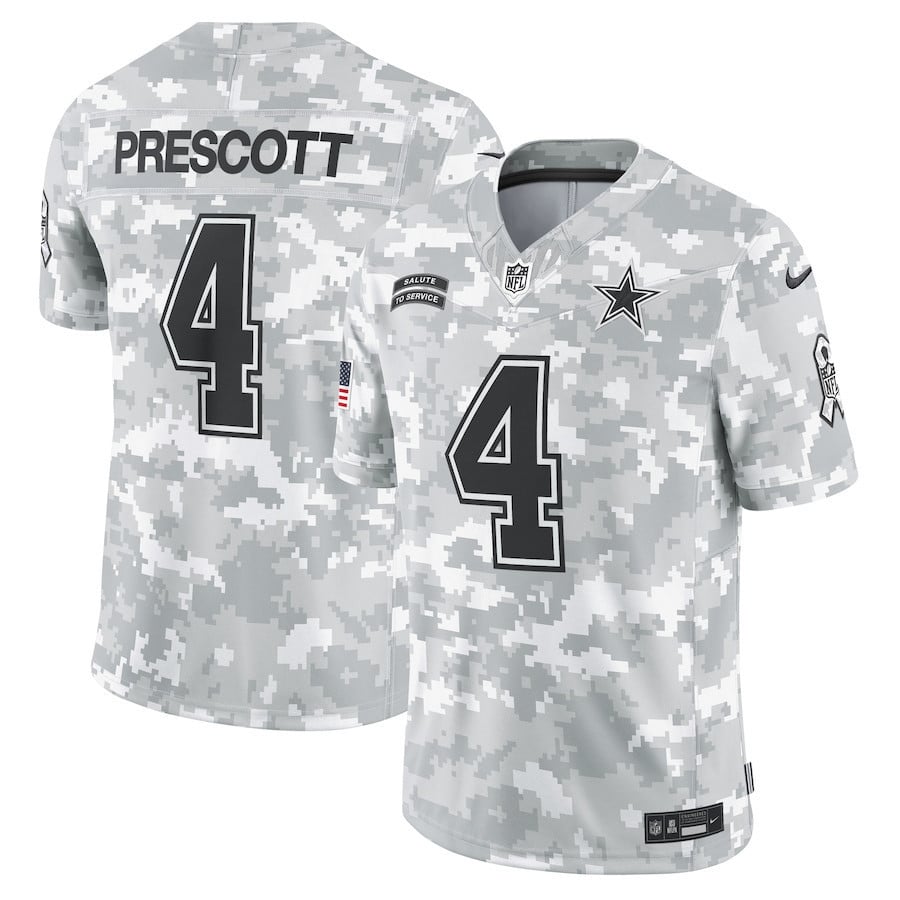Dak Prescott 4 Dallas Cowboys 2024 Salute to Service Limited Men Jersey - Arctic Camo