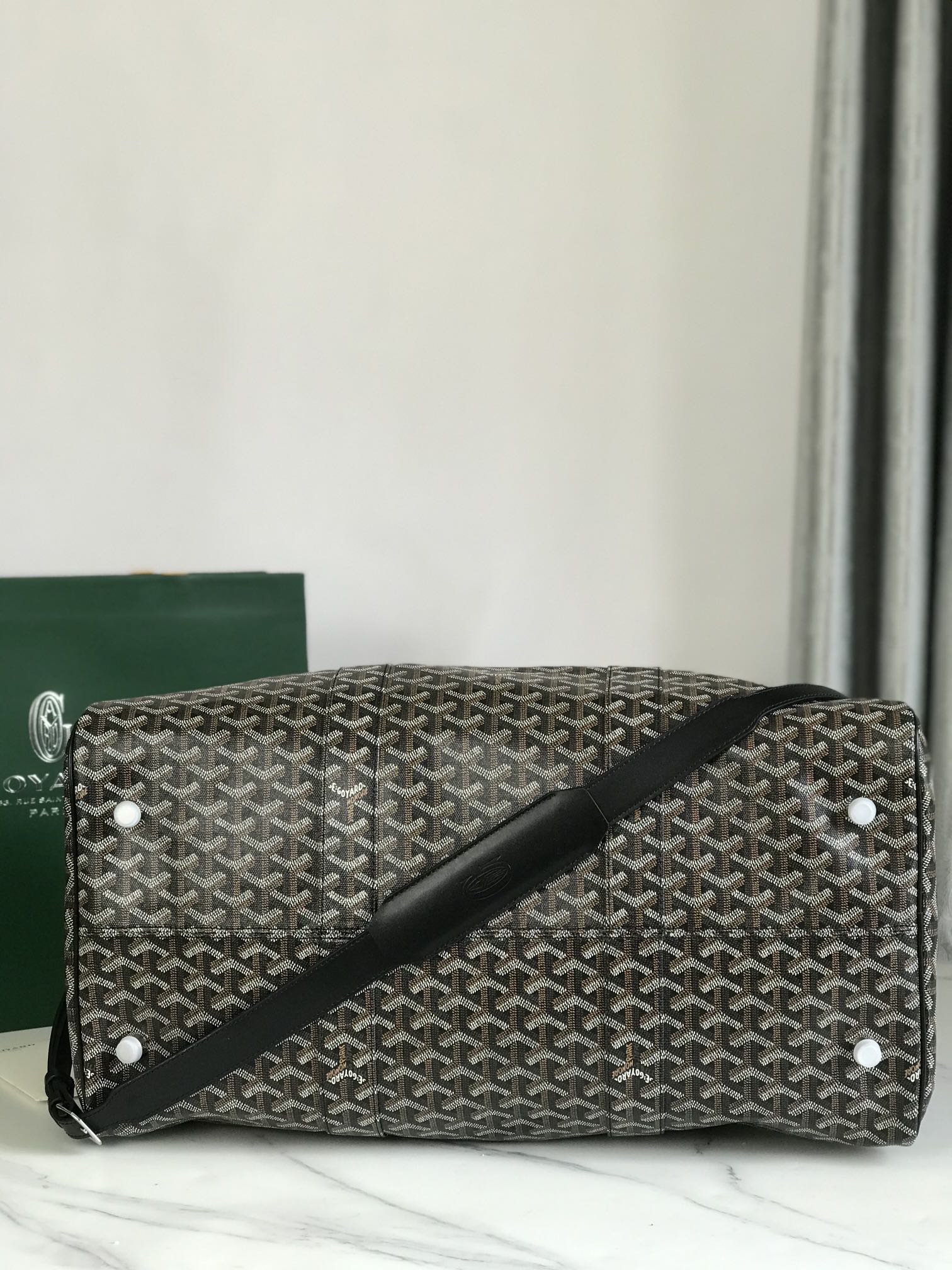 Goyard Boston 50 Bag Cm Black Goyardine Canvas And Calfskin Trim