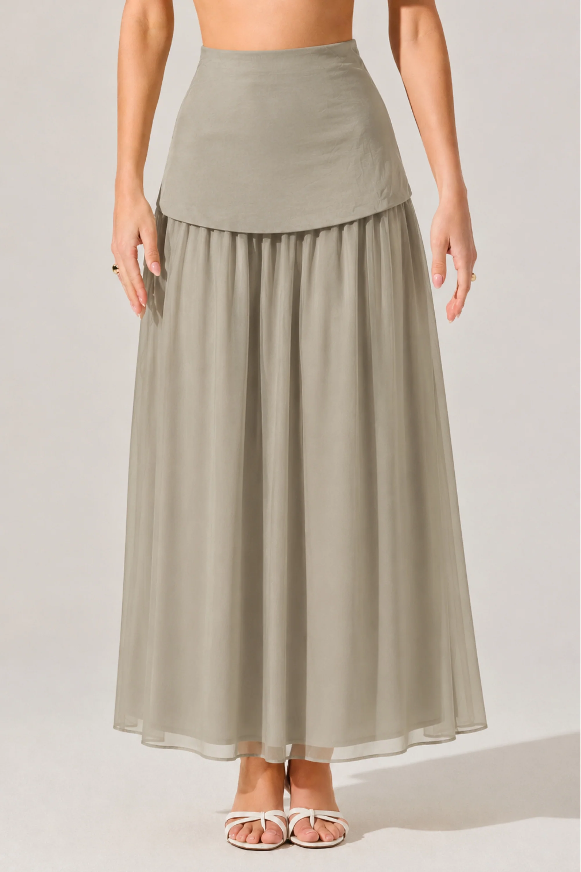Ecru Chiffon Layered Skirt