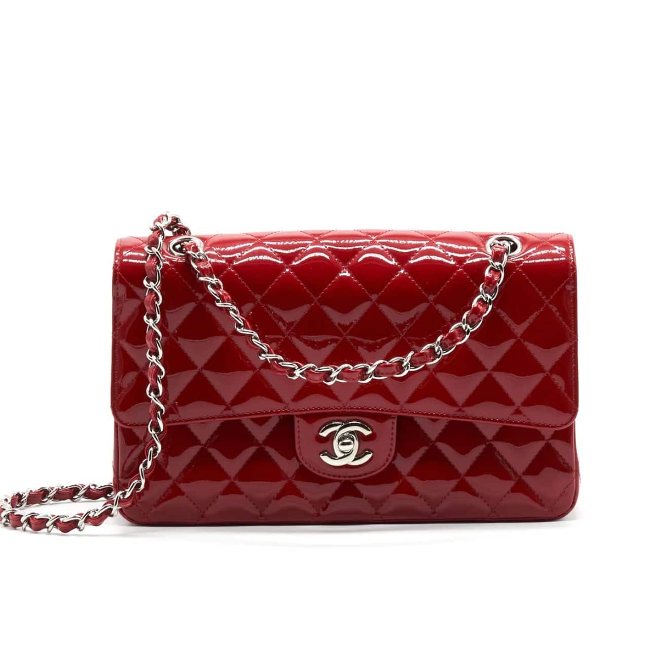 Chanel Medium Classic Double Flap Bag Patent Leather Red 26Cm/14in