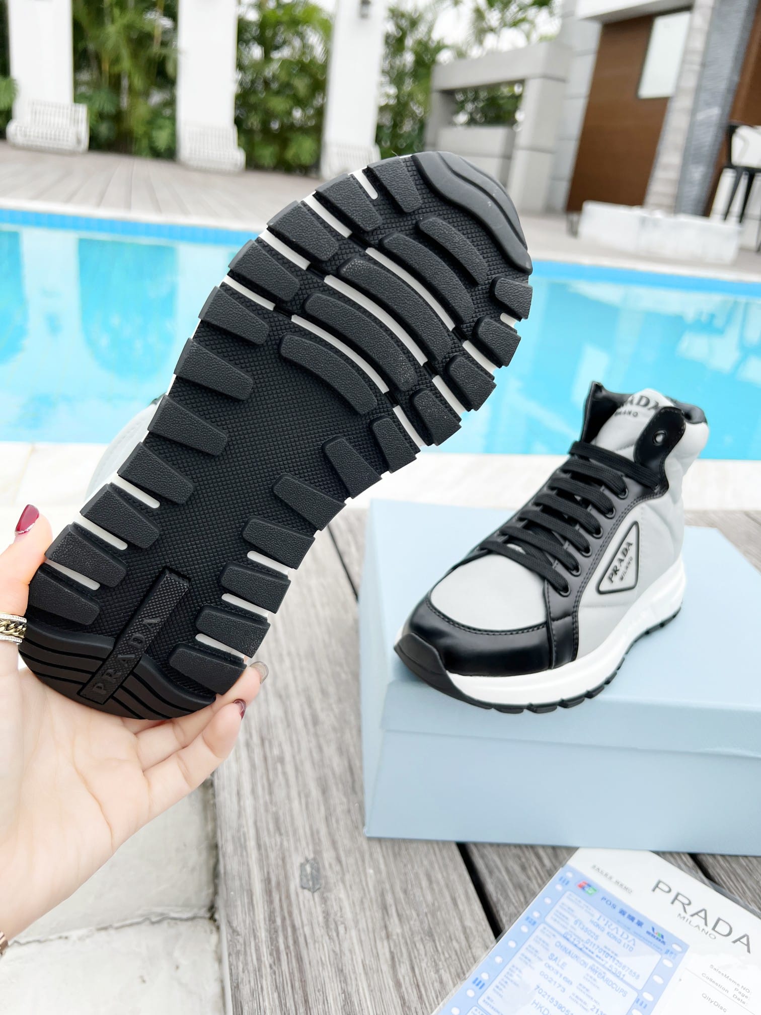 Prada Prax 01 Re Nylon And Brushed Leather Sneakers Grey