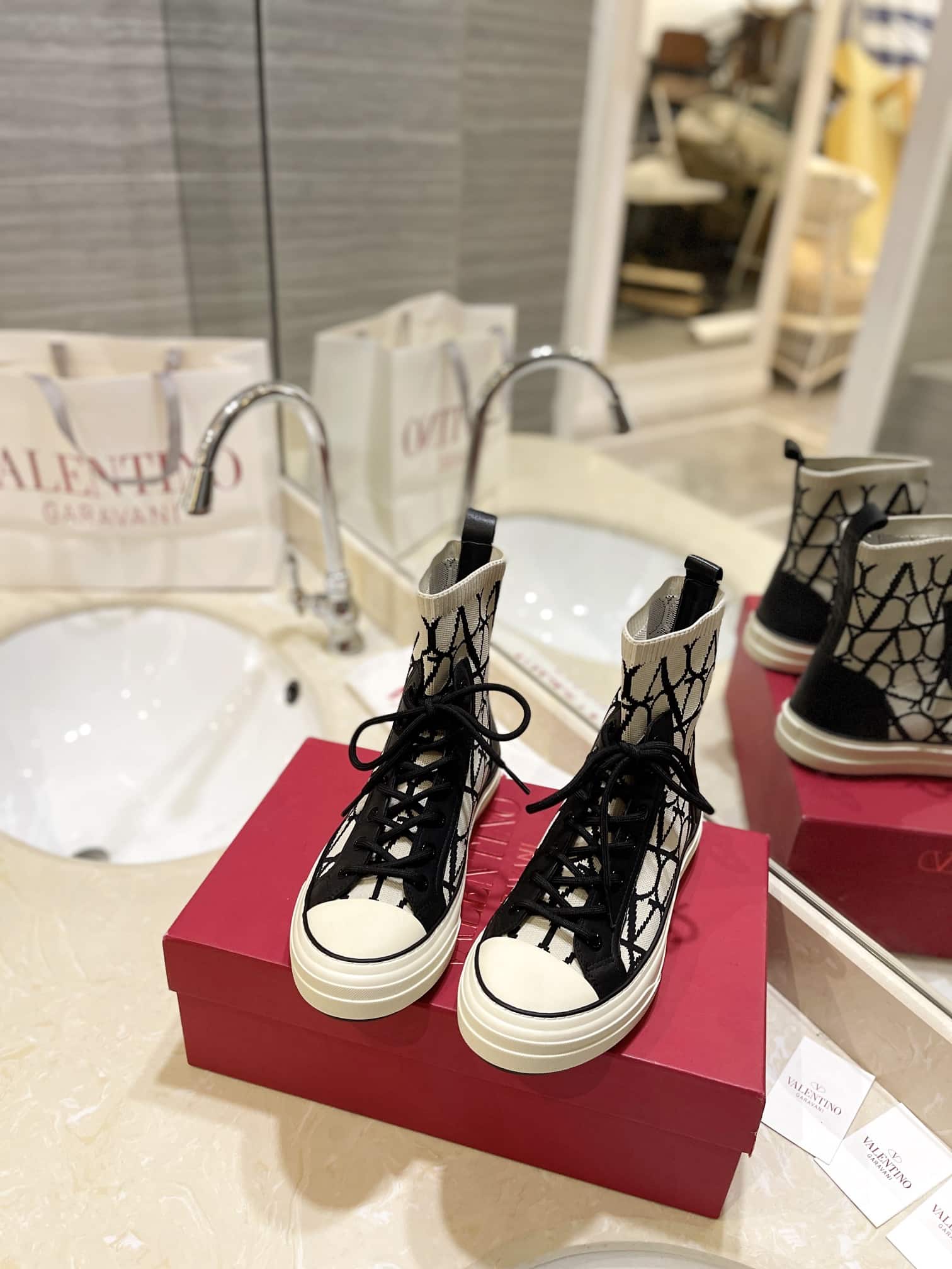 Valentino Garavani Toile Iconographe Socks Sneakers White