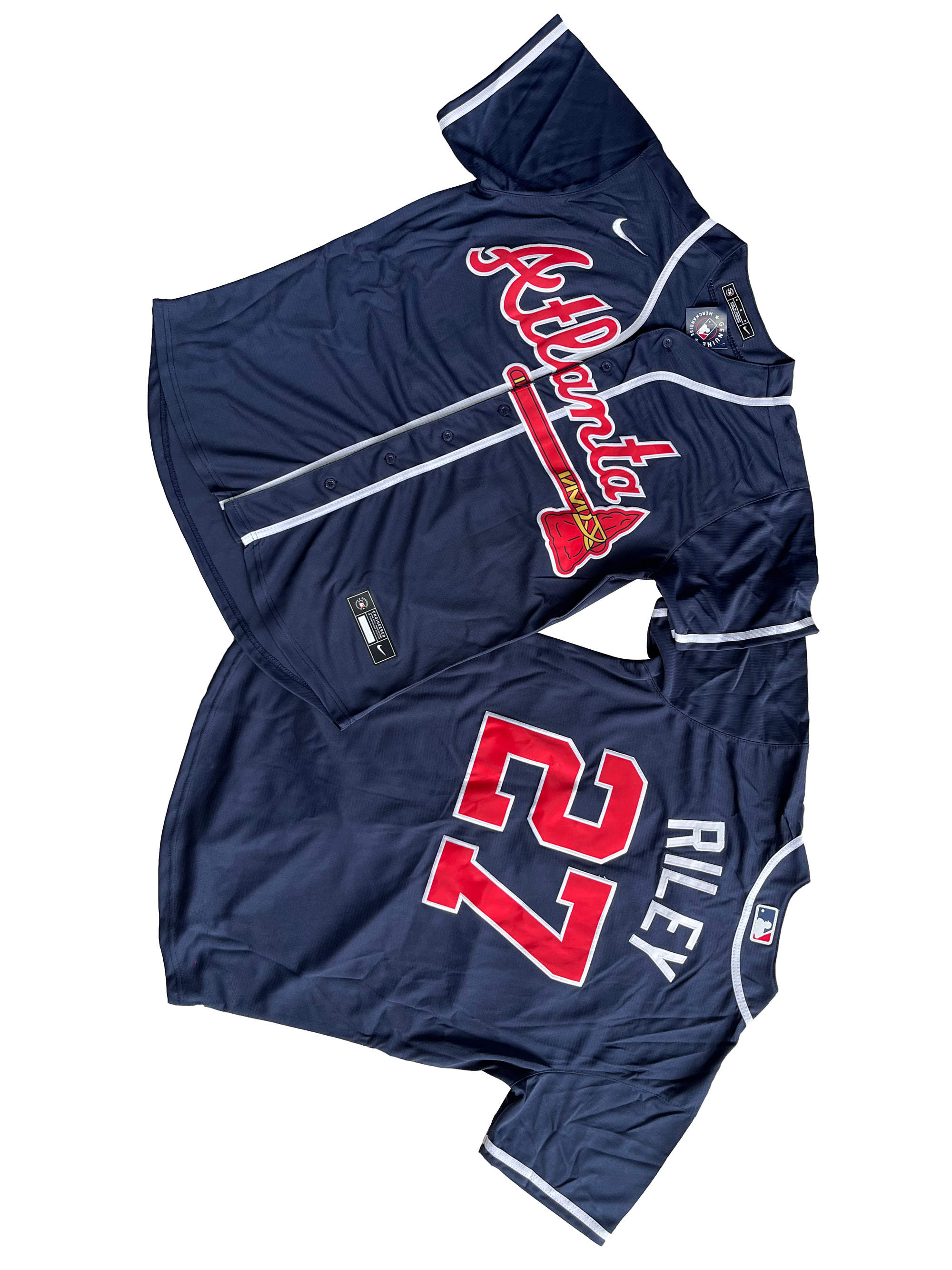 Men's Atlanta Braves 27# Austin Riley  Navy Alternate Replica Player Name Jersey