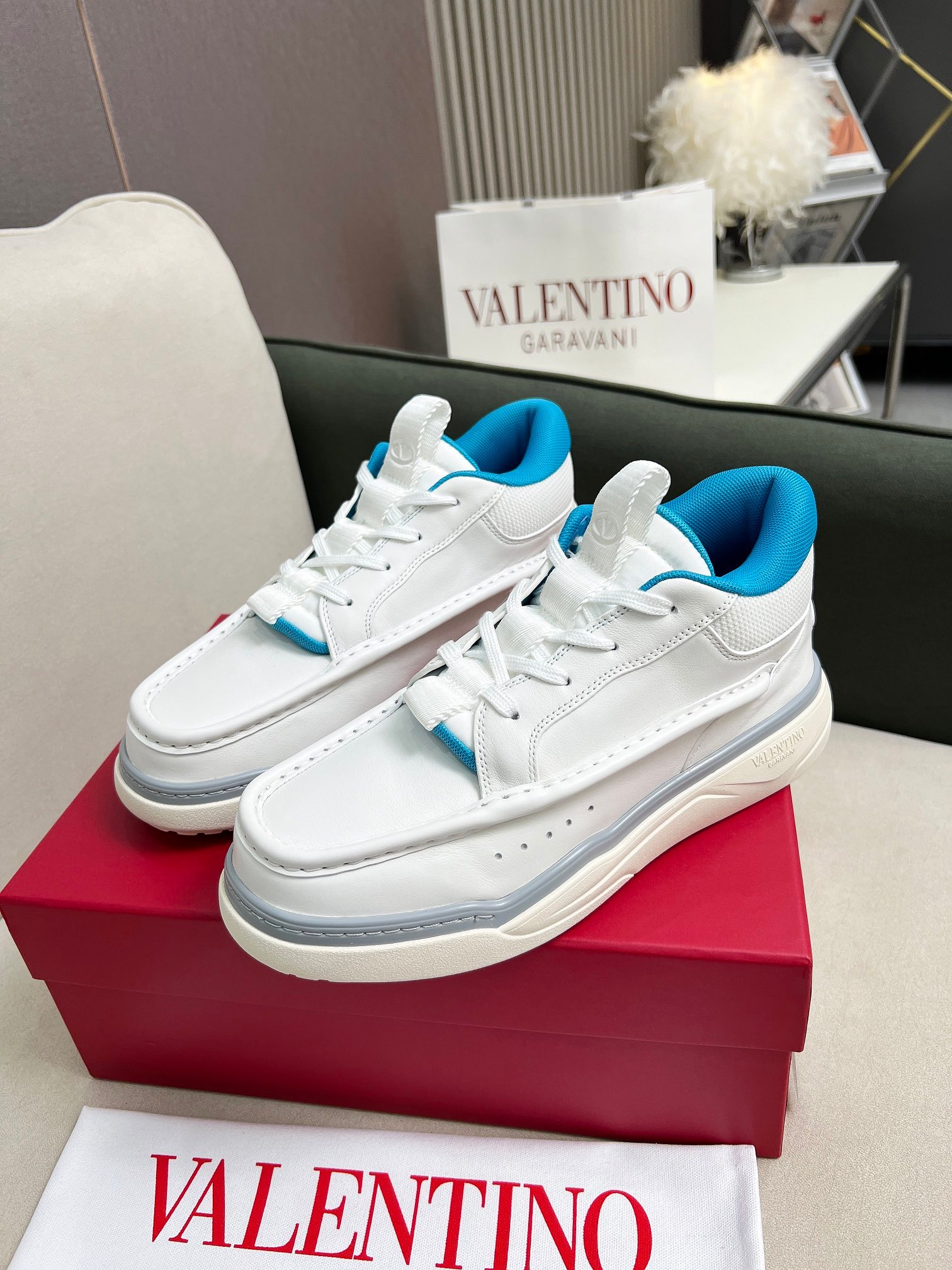 VALENTINO CALFSKIN LEATHER MID-TOP RUNBOOT SNEAKER