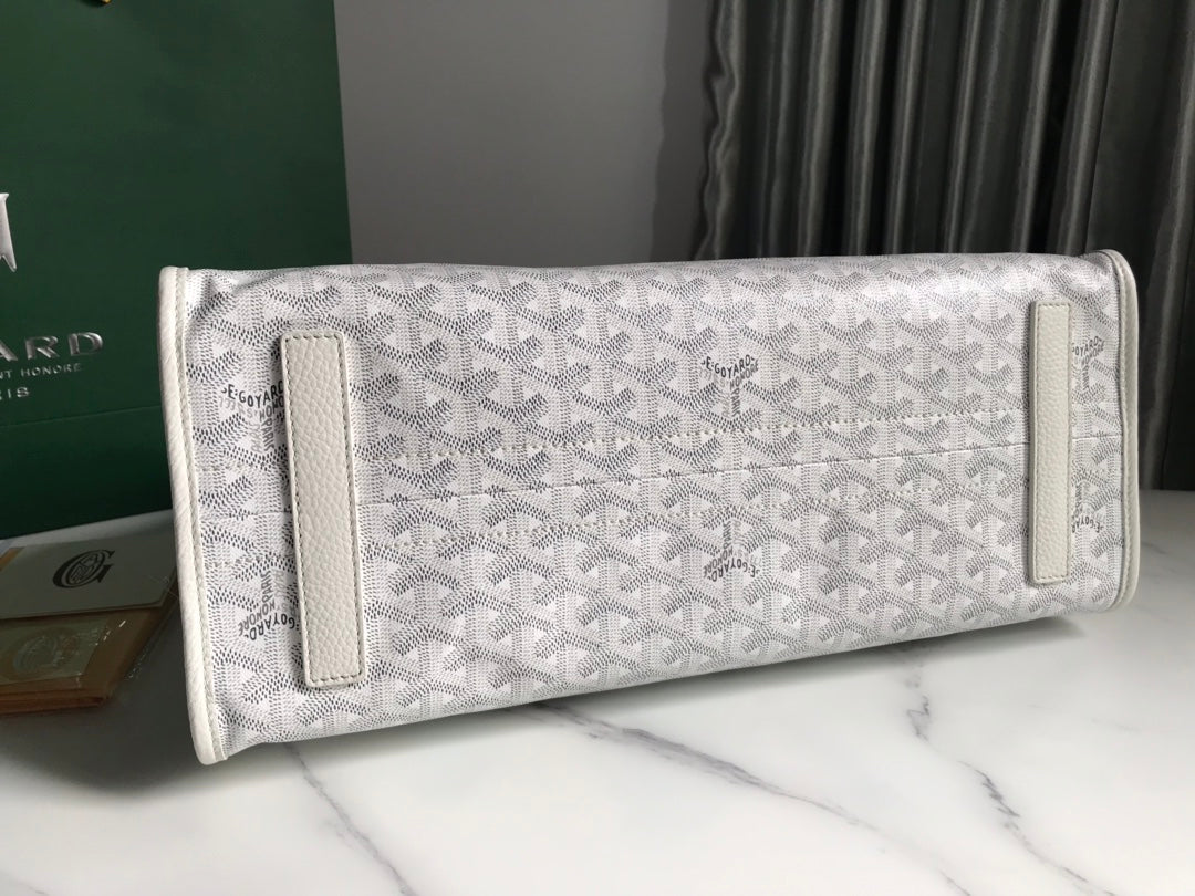 Goyard Hardy Pm Bag 40 Cm White Goyardine Canvas And Taurillon Leather Trim