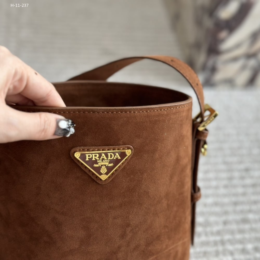 Prada Suede Mini Bucket Bag Cinnamon 18Cm