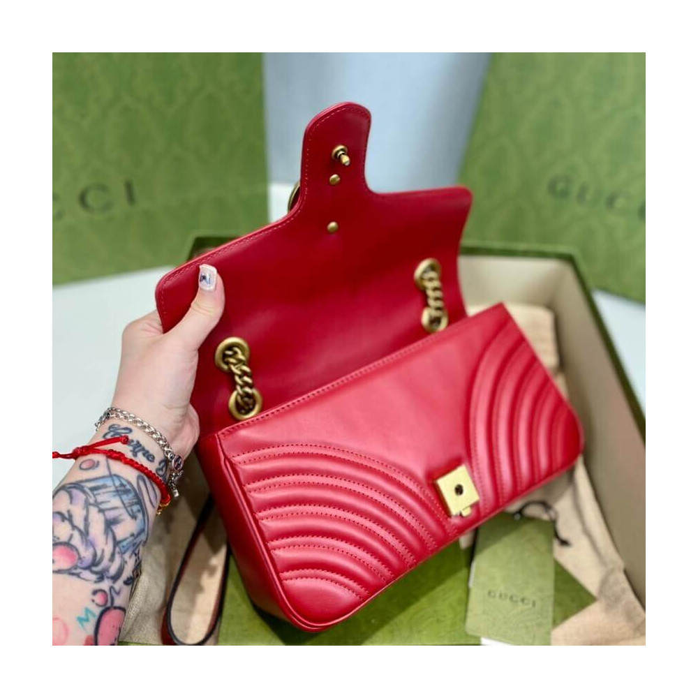 Gucci GG Marmont Matelasse Chevron Leather Small Shoulder Bag Red