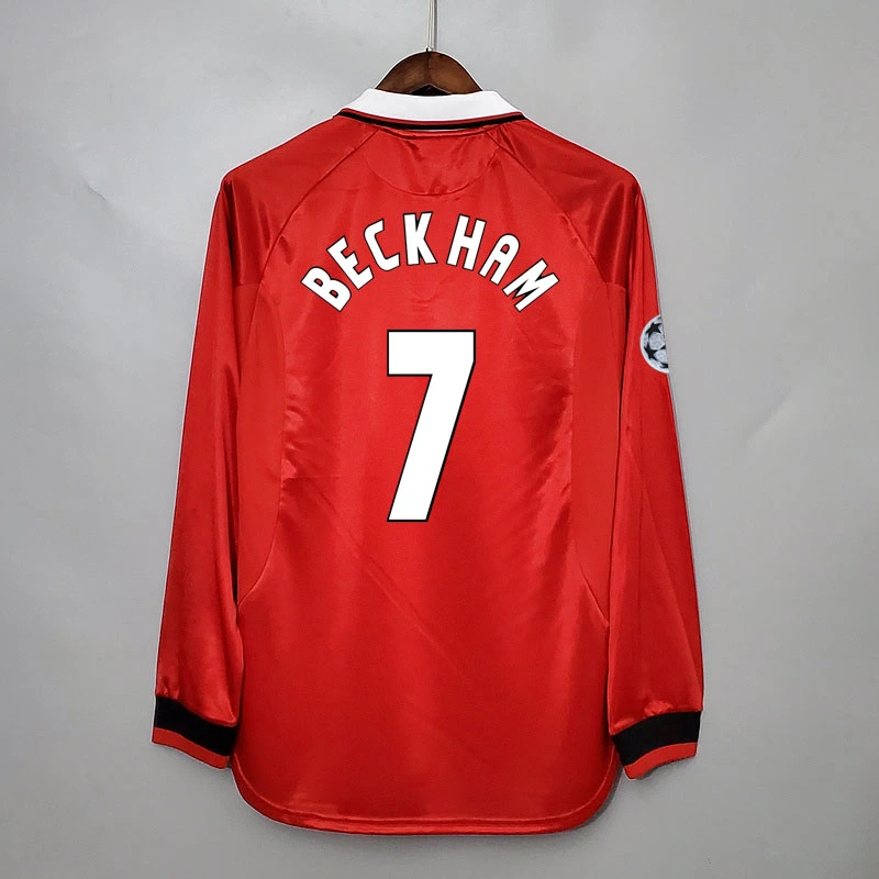 Retro long-sleeved 1999-00 Manchester United Champions League version home BECKHAM GIGGS KEANE SHERINGHAM  Football jersey retro