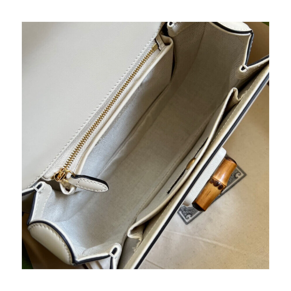 Gucci Small Top Handle Bag with Bamboo White