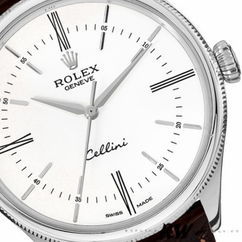 【Super Clone】Rolex Cellini Time 50509 Brown Leather Strap White Dial 39mm Mens Replica Watch