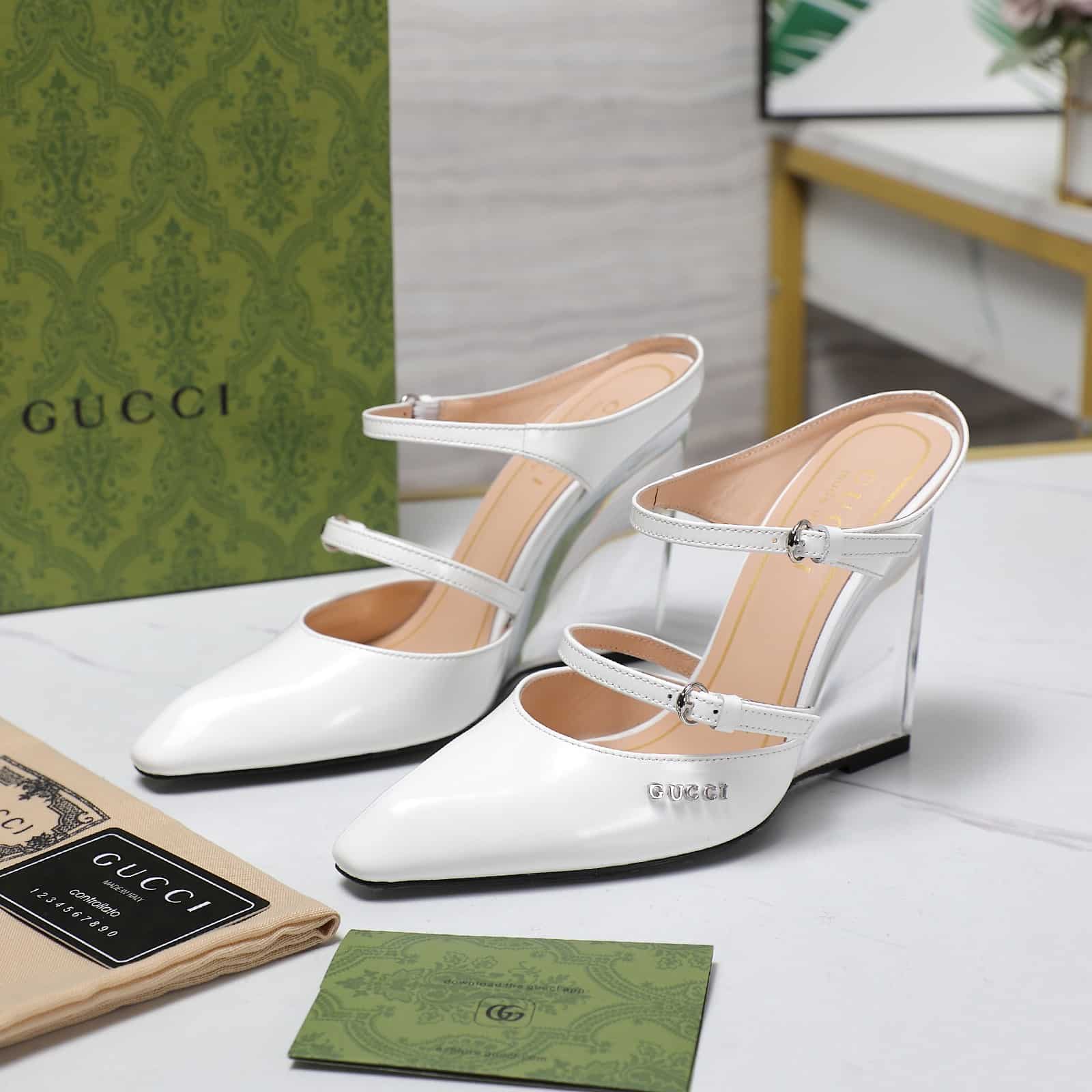 Gucci Women’S Wedge Mule White 827856 Clg00 9014