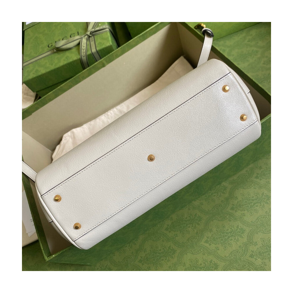 Gucci Small Top Handle Bag with Double G in White Leather