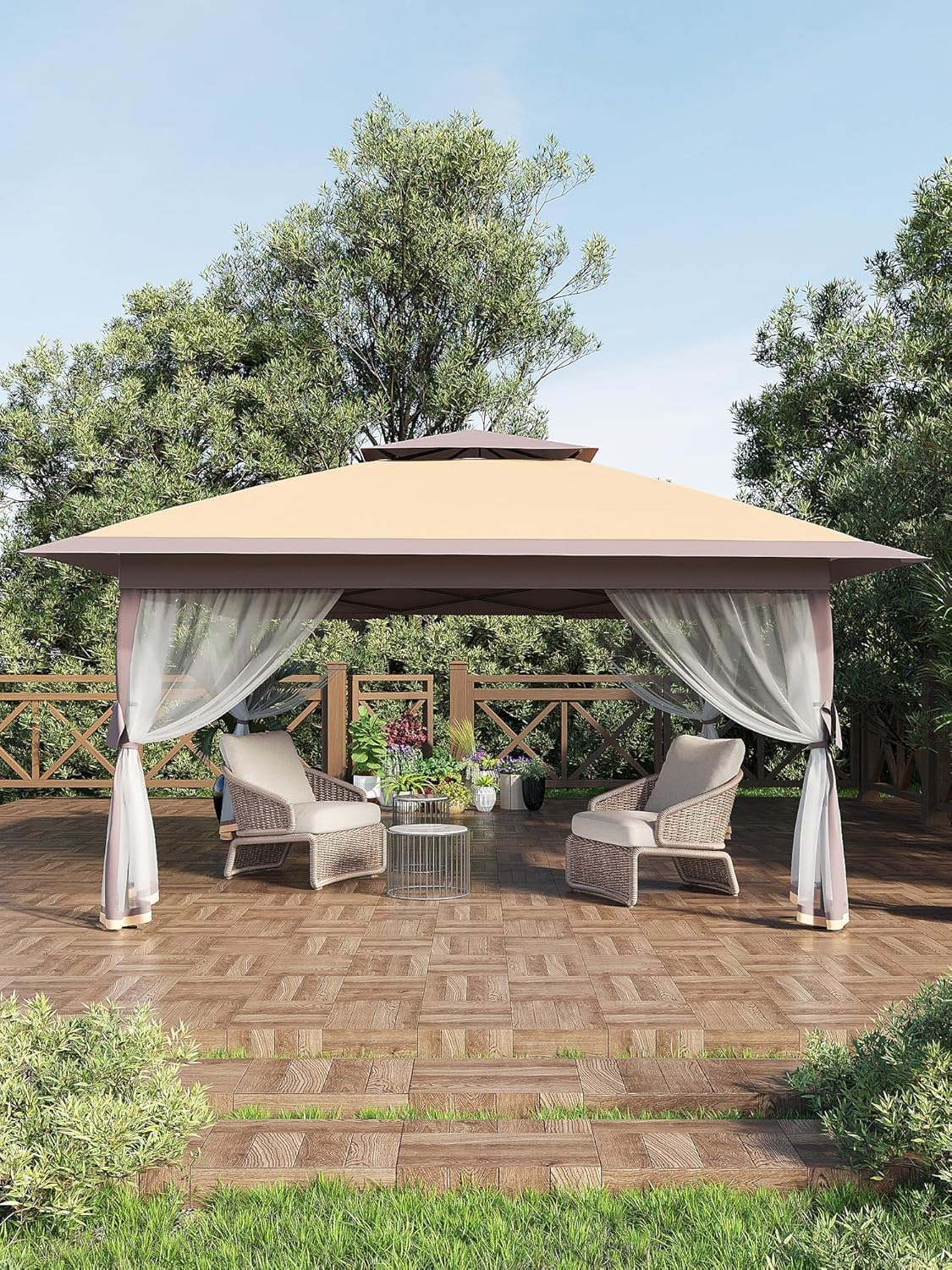 🔥Limited-Time Deal🔥13x13 Outdoor Pop Up Gazebo Tent – Large Shade Canopy with Mesh Netting, Double Vented Roof, 4 Sandbags & Wheeled Bag for Patio & Backyard