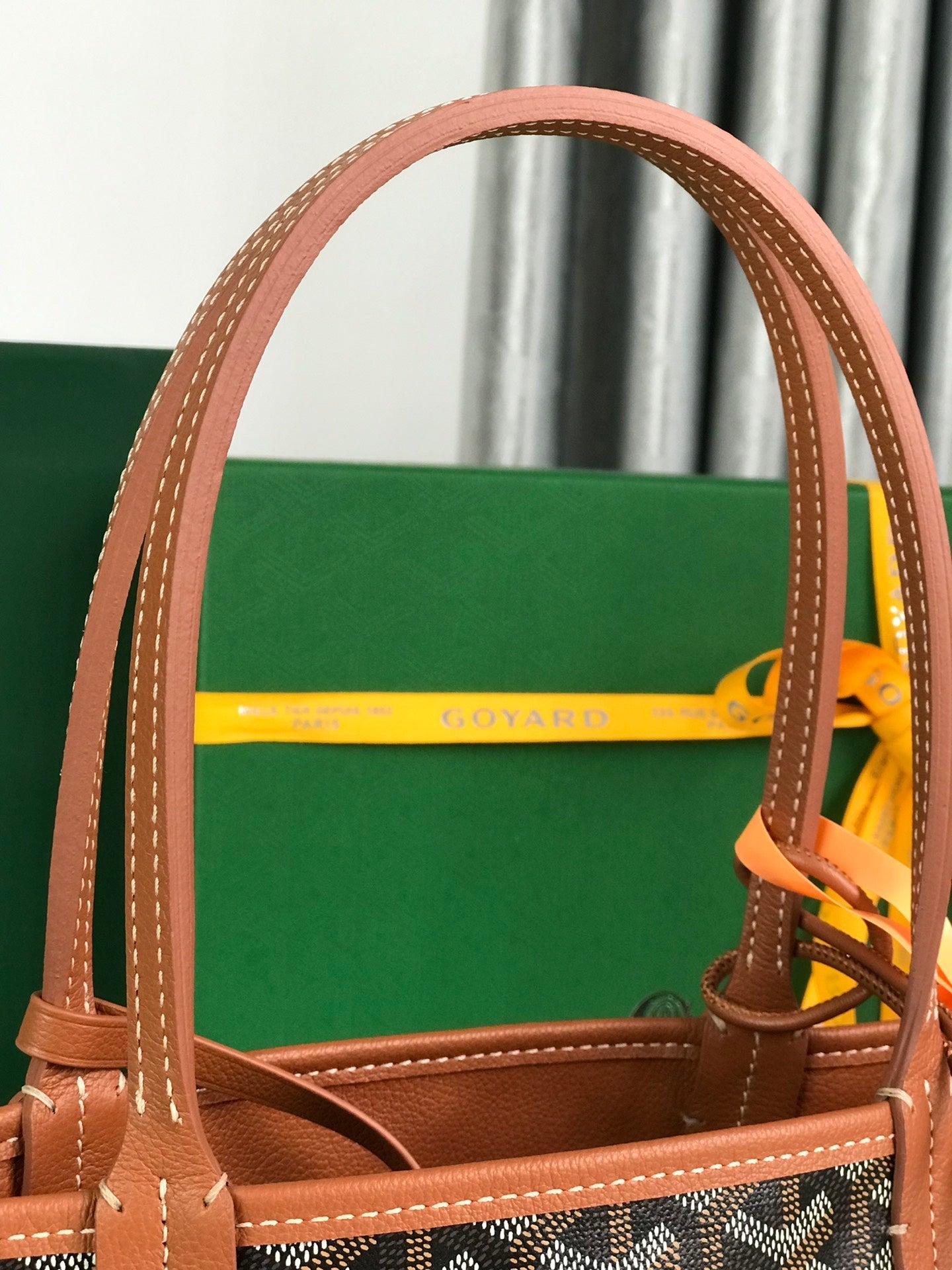 Goyard Anjou Mini Bag 20 Cm Tan Calfskin And Black Goyardine Canvas