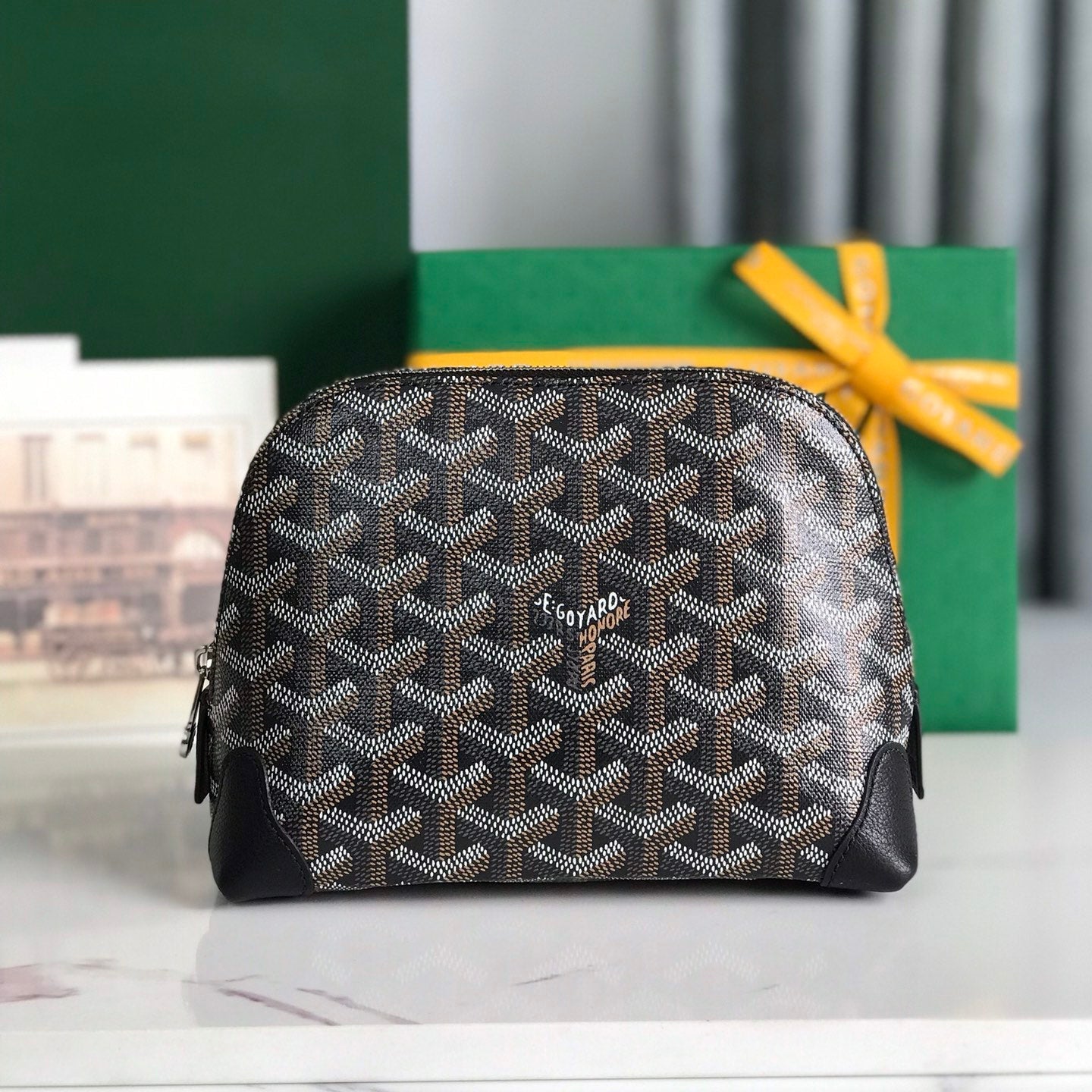 Goyard Vendôme Cosmetic Pouch 17 Cm Black Goyardine Canvas And Calfskin Trim