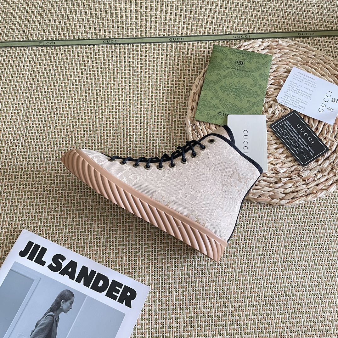 Gucci All Over Gg Logo High Top Sneakers Beige