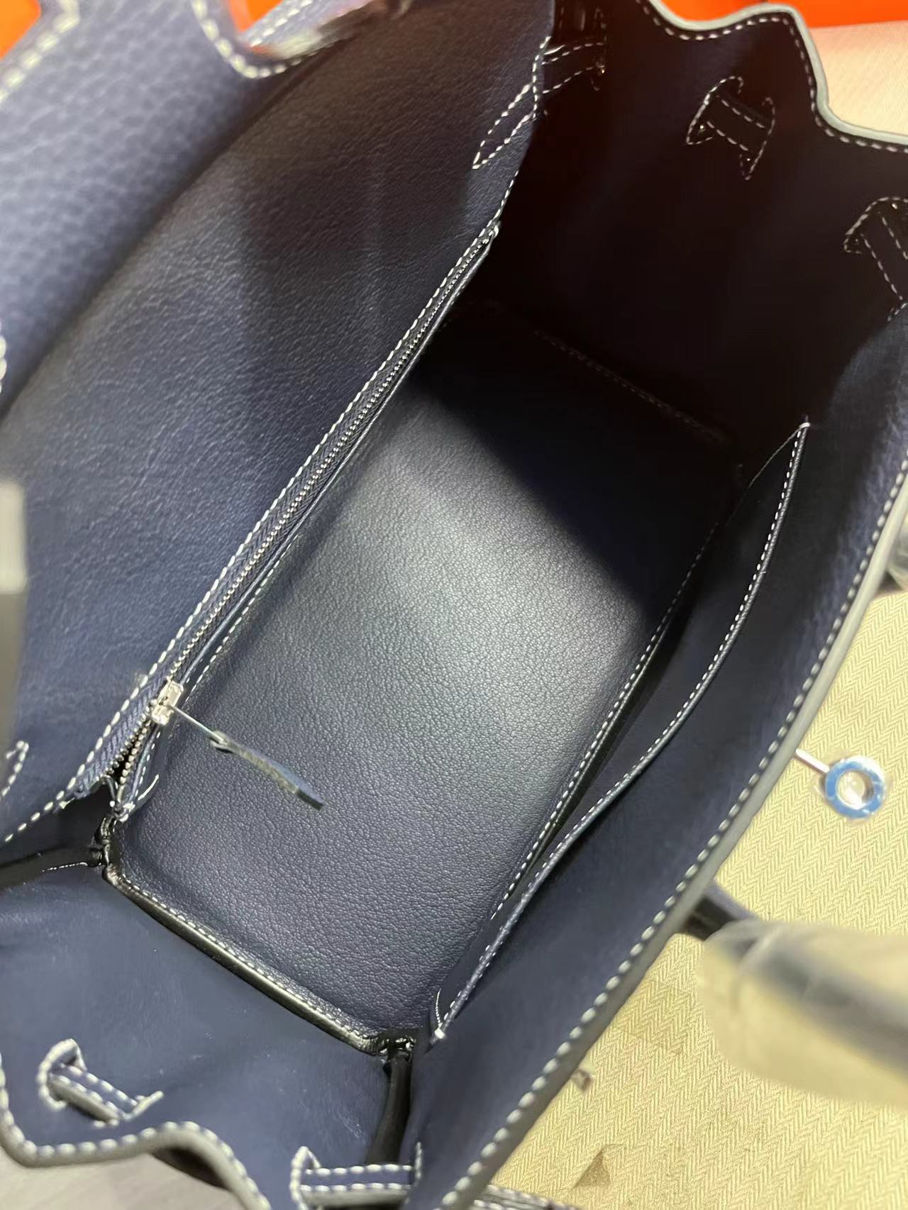 Hermes Birkin 25Cm Navy Blue Togo Leather Silver Hardware