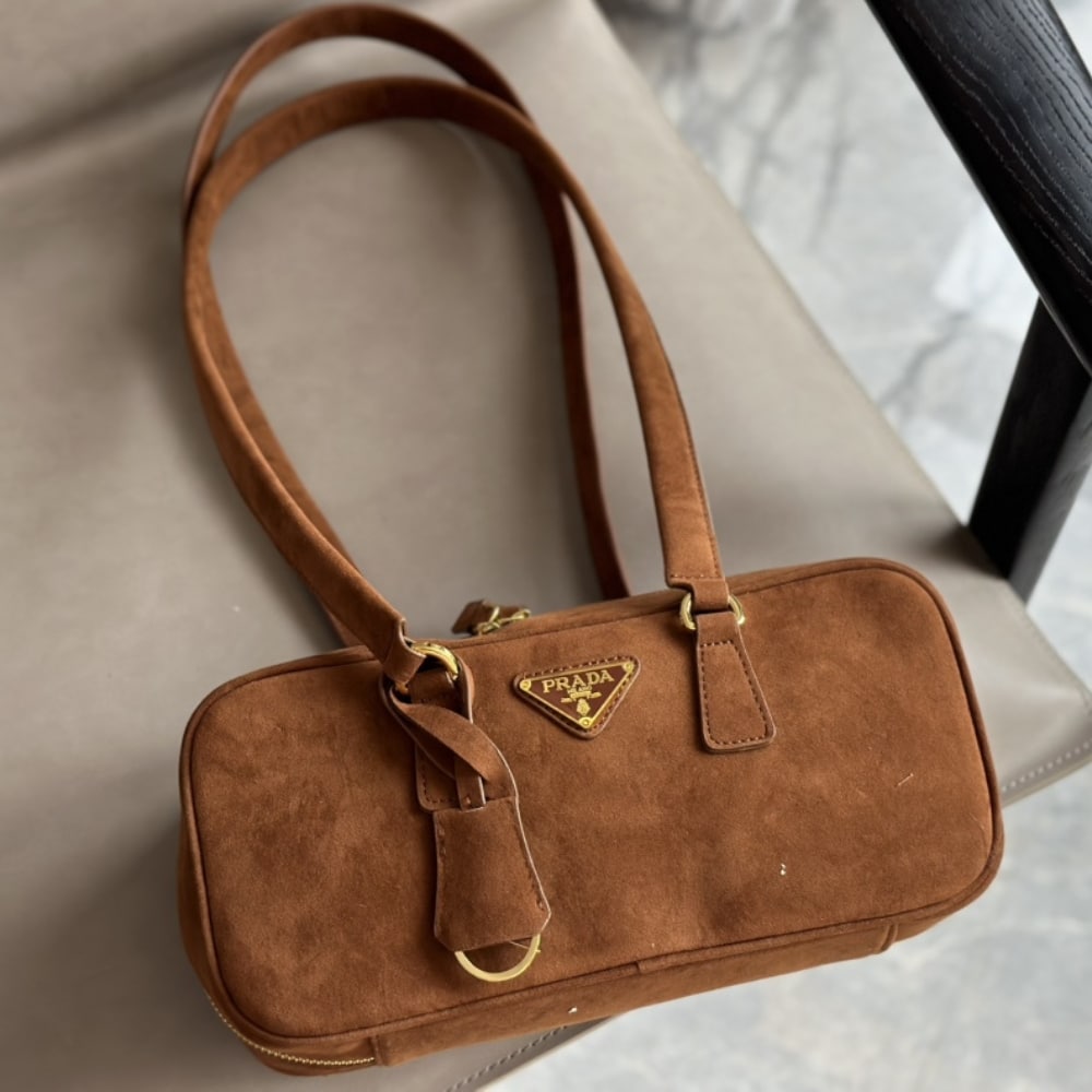 Prada Suede Shoulder Bag Cocoa Brown 29Cm