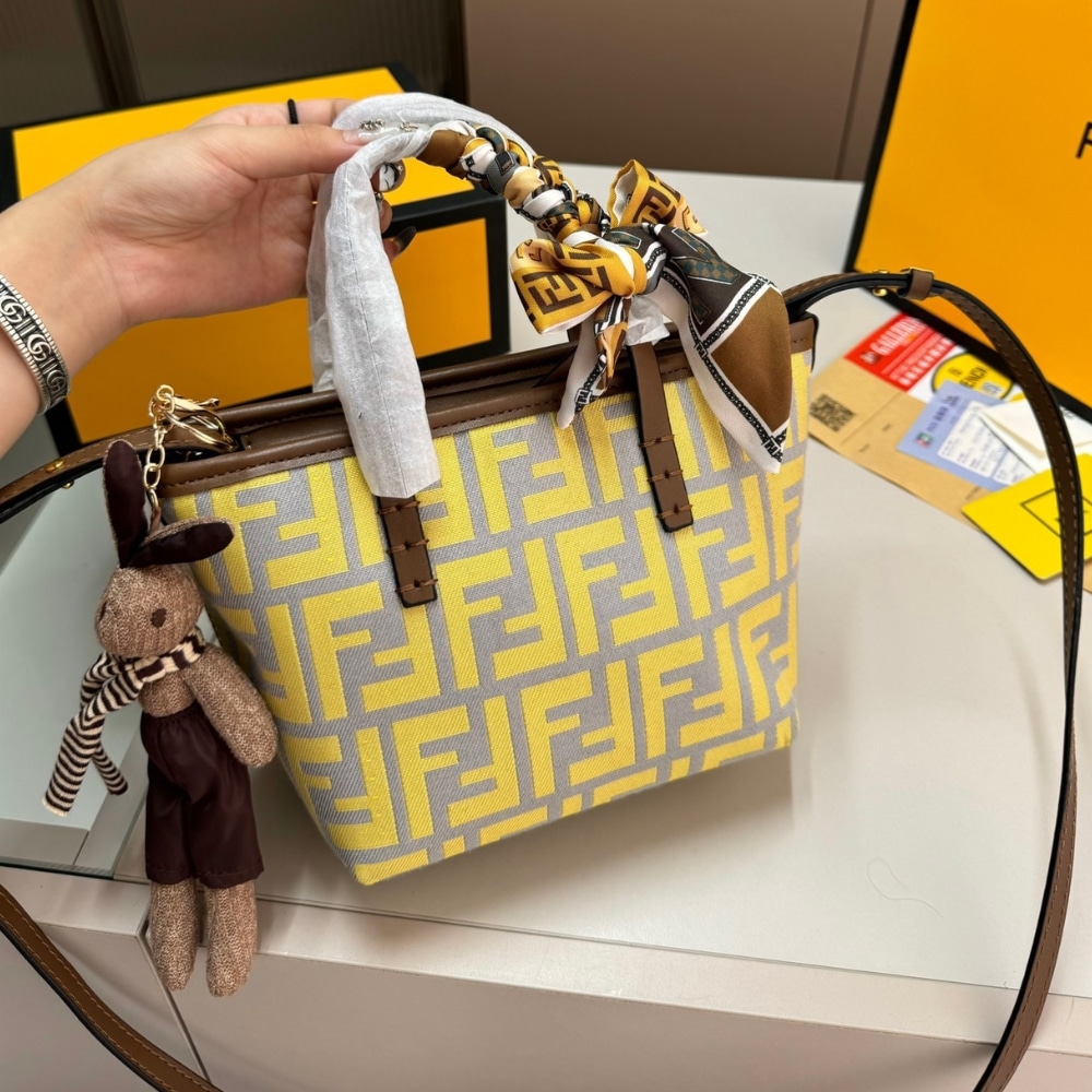 Fendi Mini Roll Ff Jacquard Mini Bag Yellow 18Cm