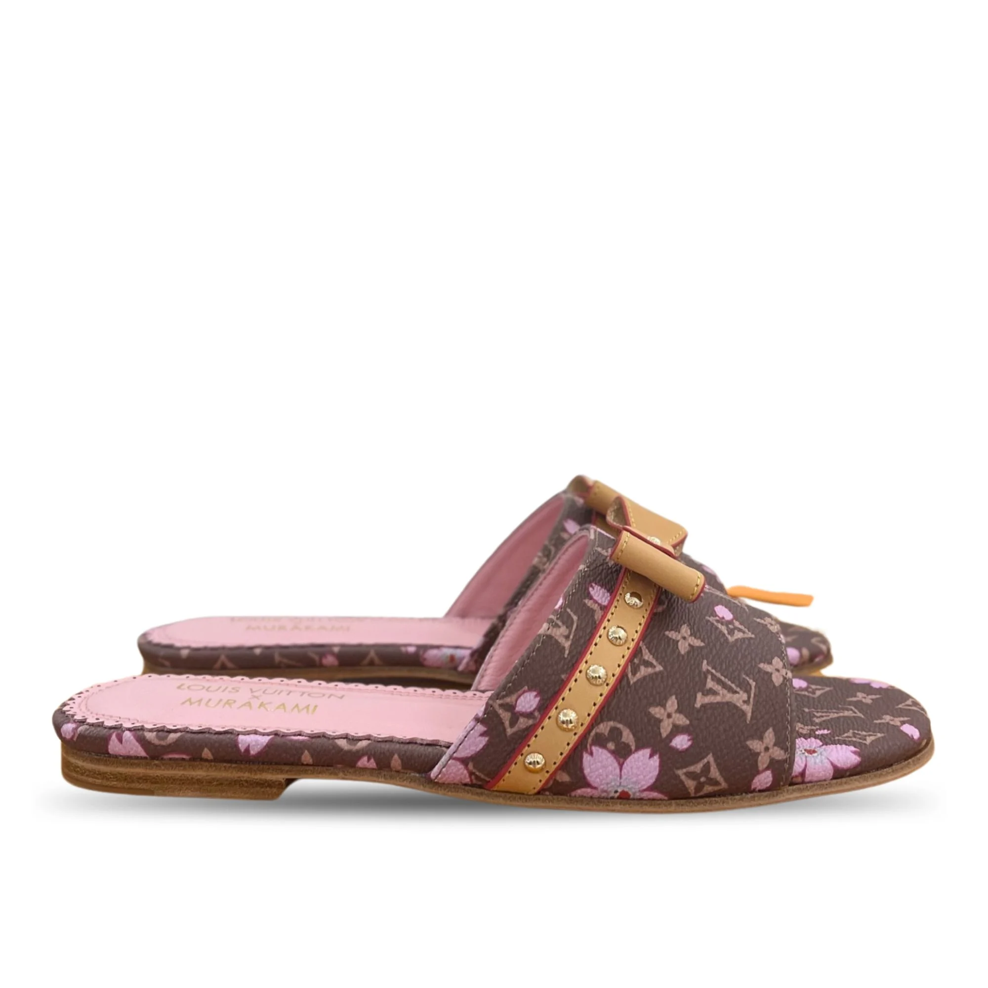 Louis Vuitton x Takashi Murakami Cherry Blossom Flat Slide Sandal Brown Monogram Canvas